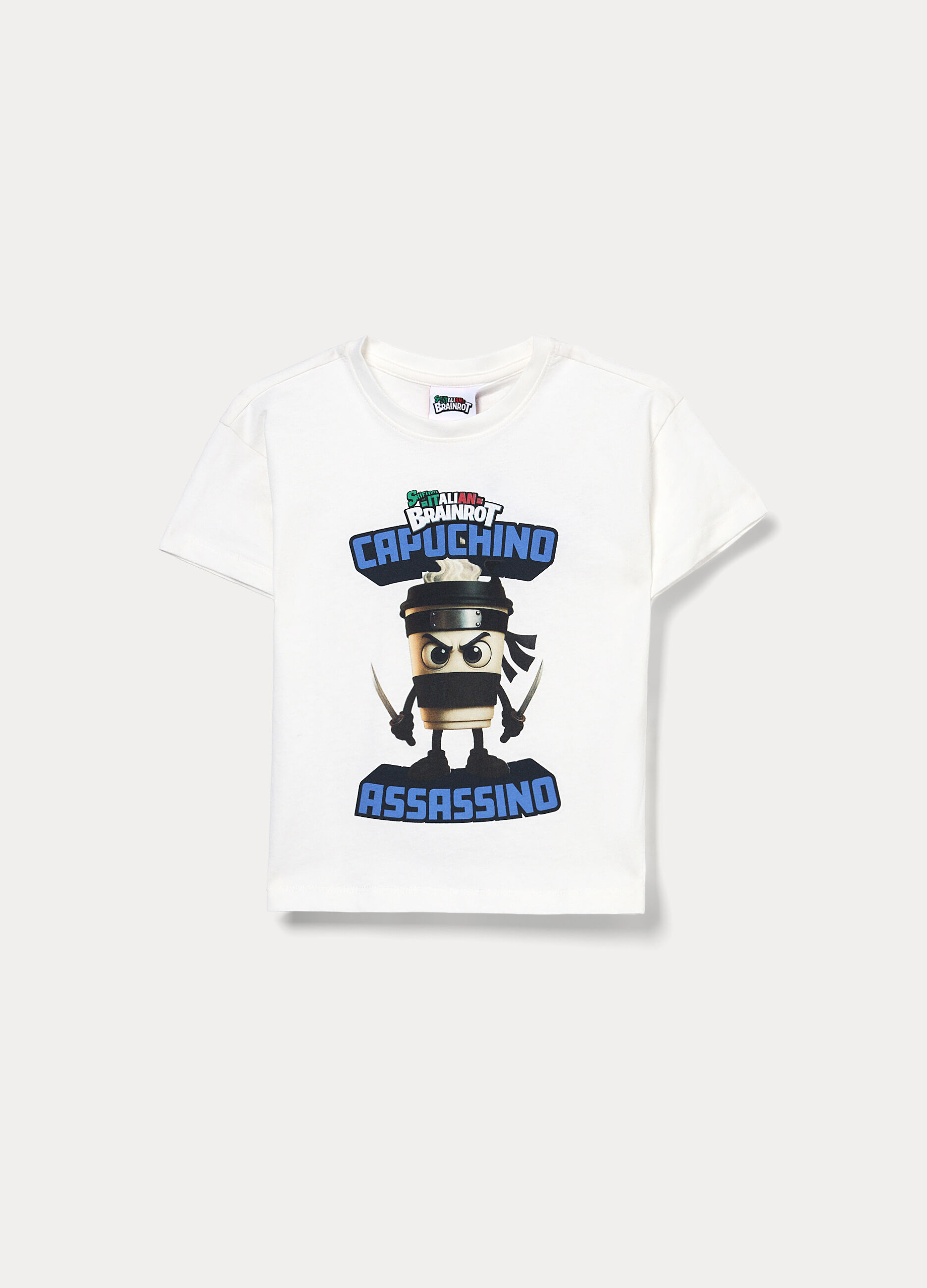 T-shirt girocollo Skifidol Italian Brainrot in jersey di puro cotone bambino_0