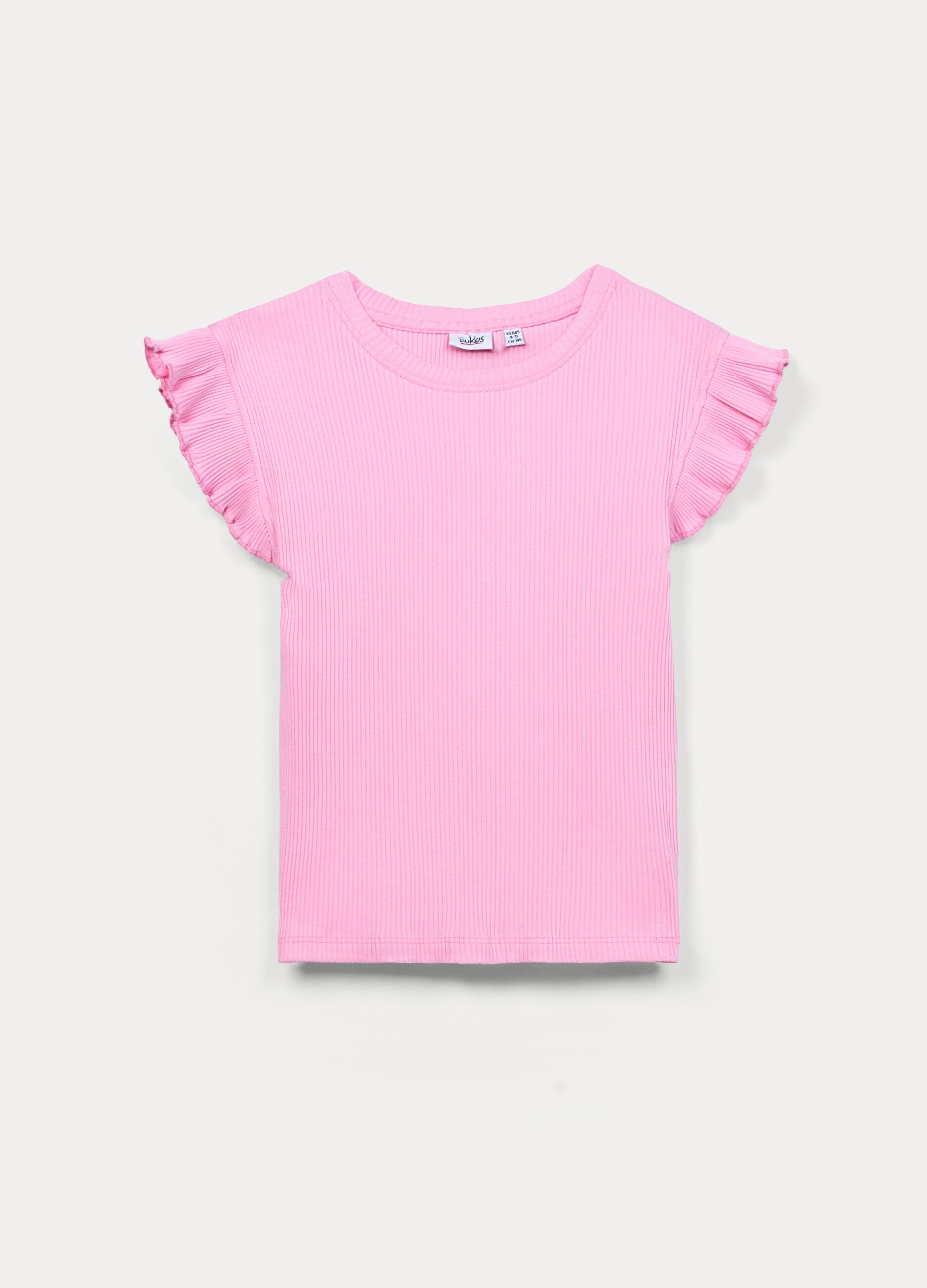 T-shirt fitted in costina di cotone stretch ragazza_0