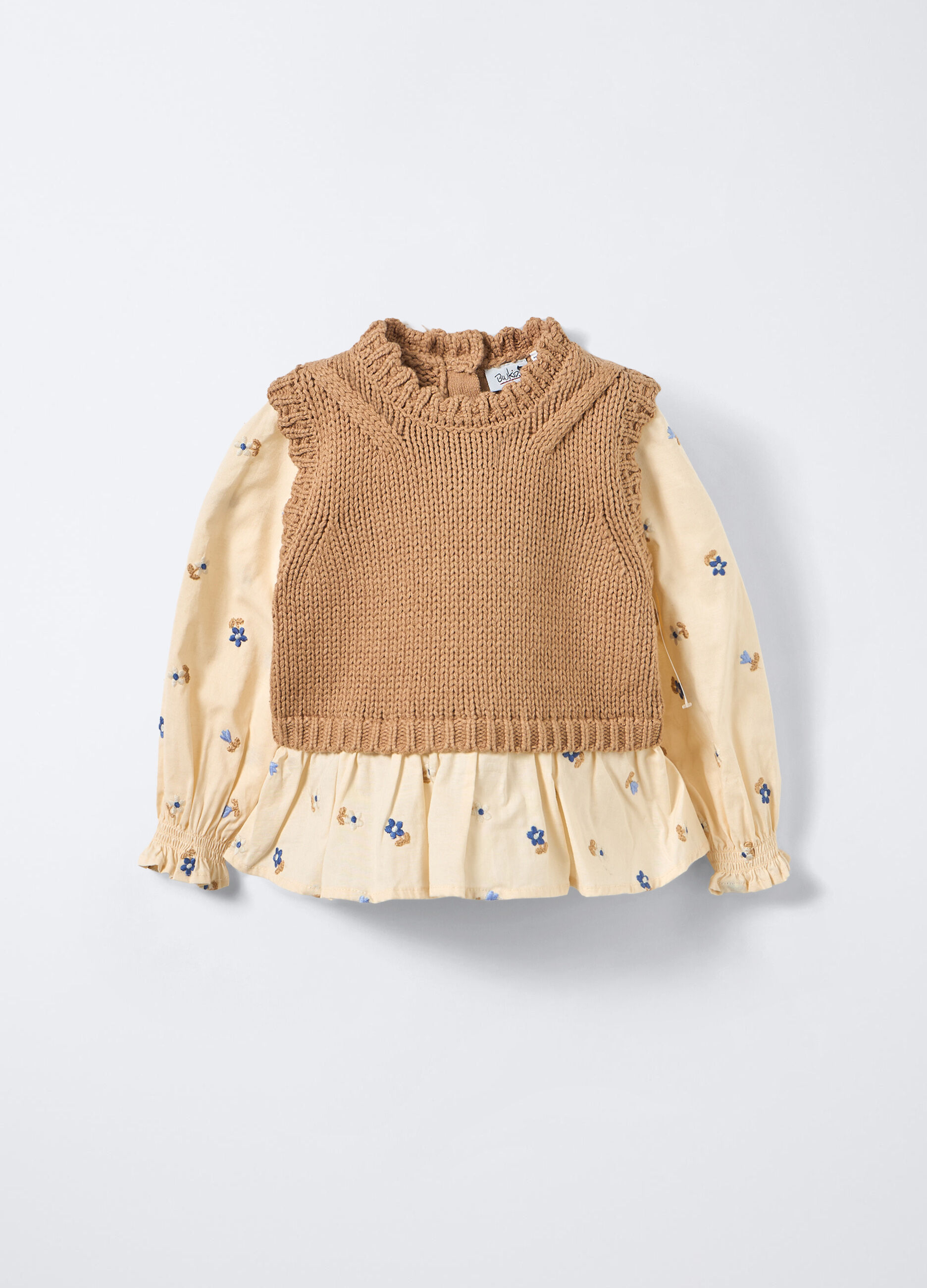 Gilet in maglia rasata con inserto camicia bimba_0