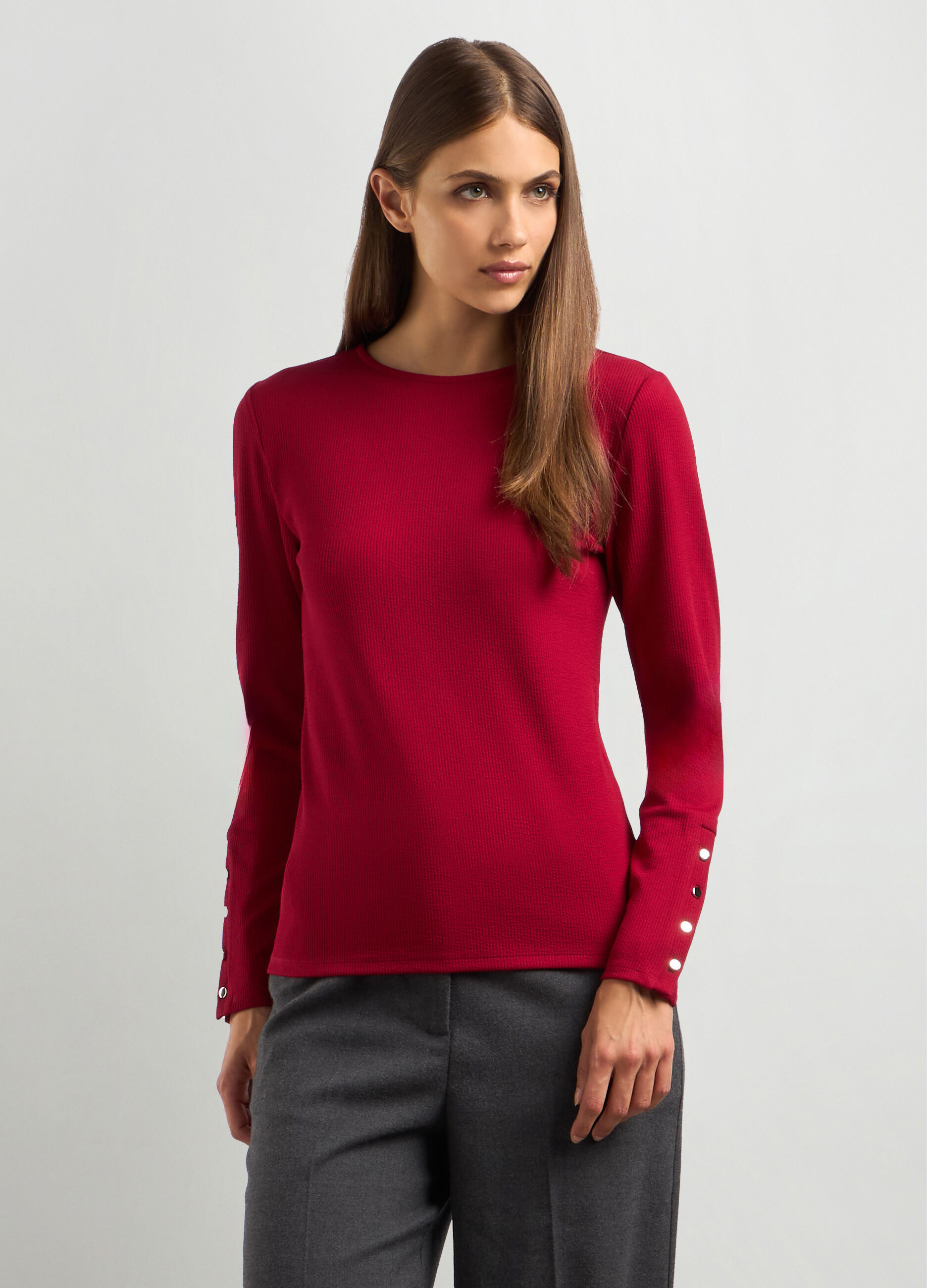 T-shirt in costina di mista viscosa stretch donna_0