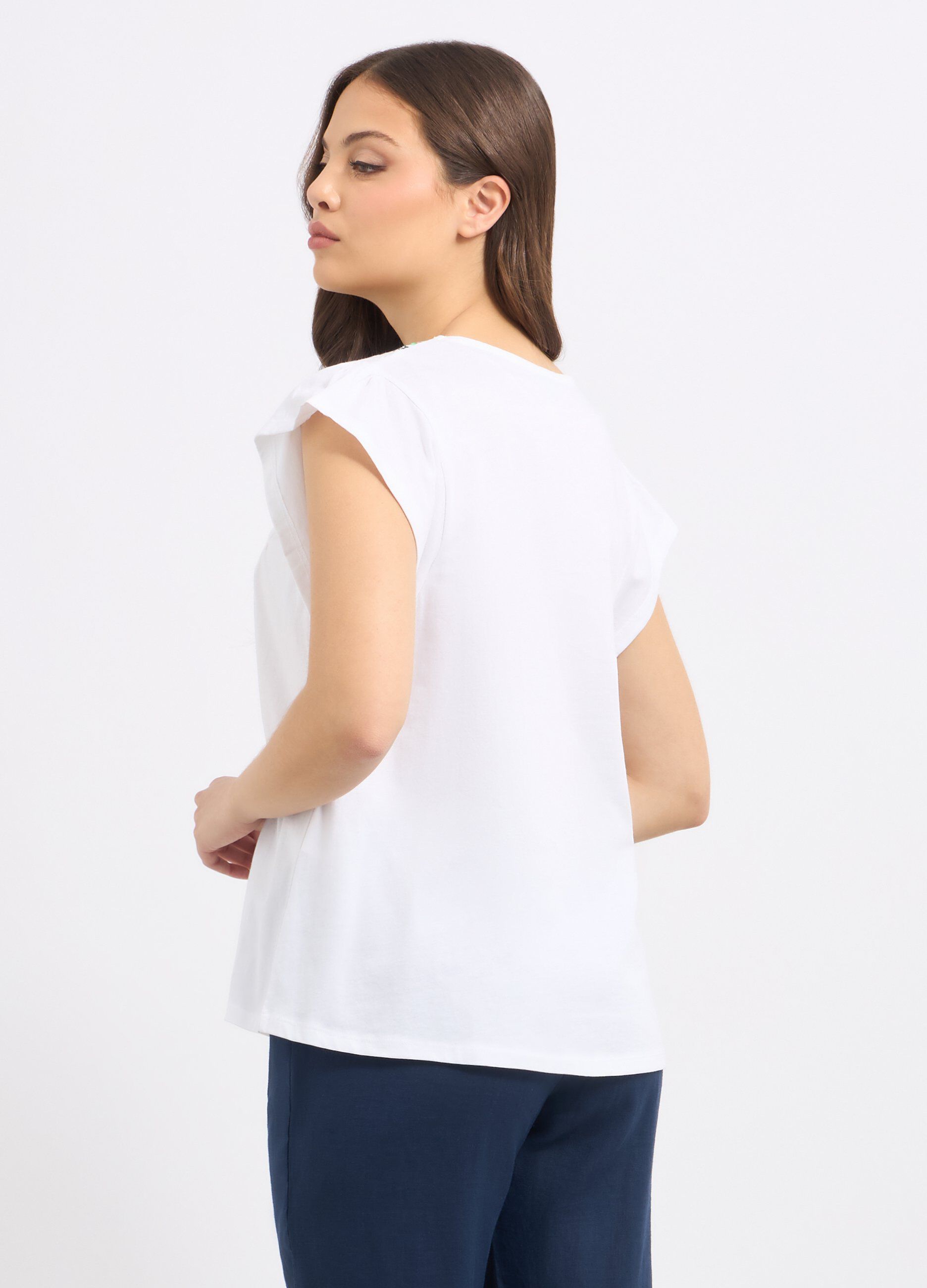 T-shirt in puro cotone con inserto in sangallo donna_1