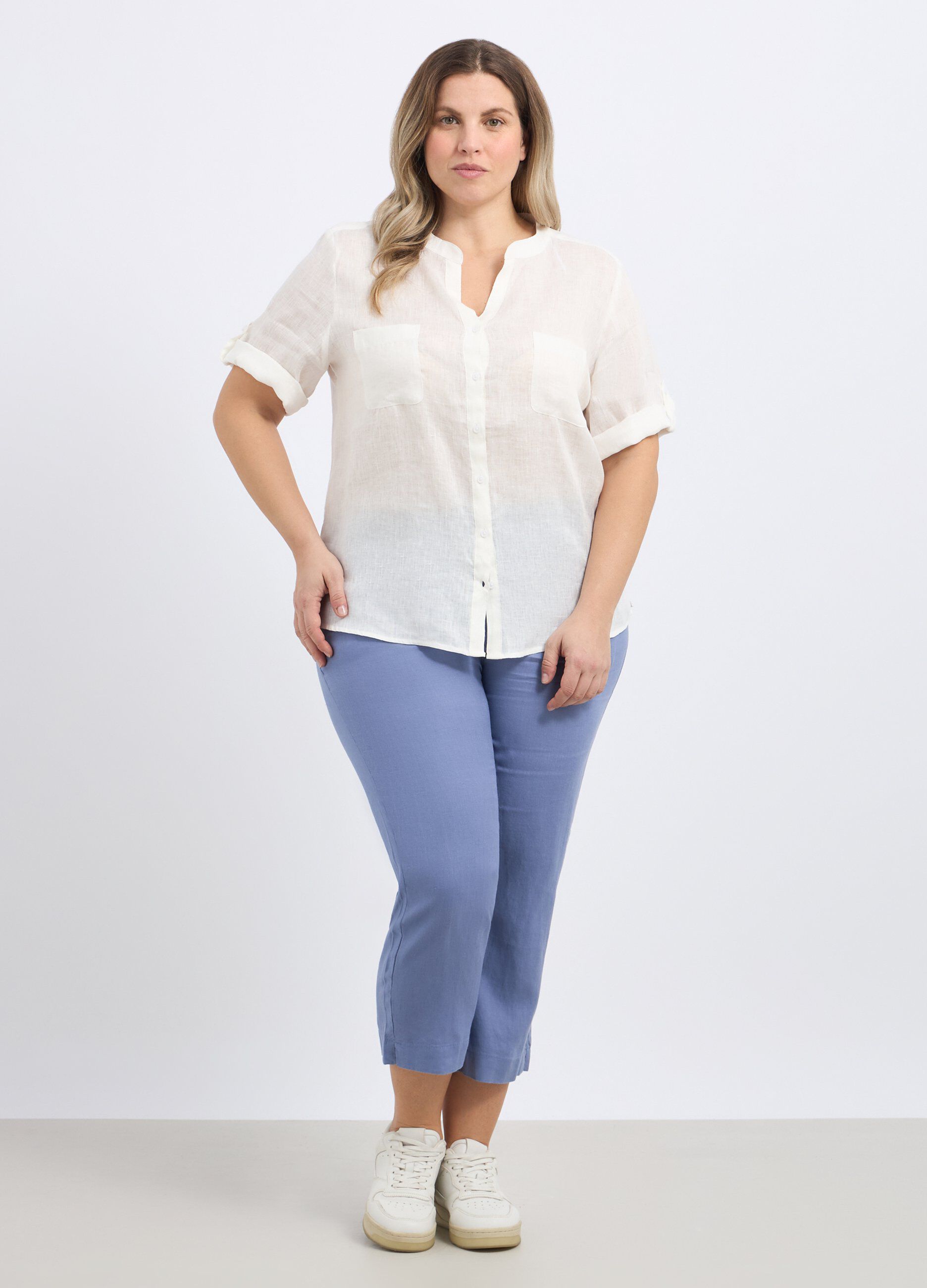 Pantaloni capri in puro lino donna curvy_0