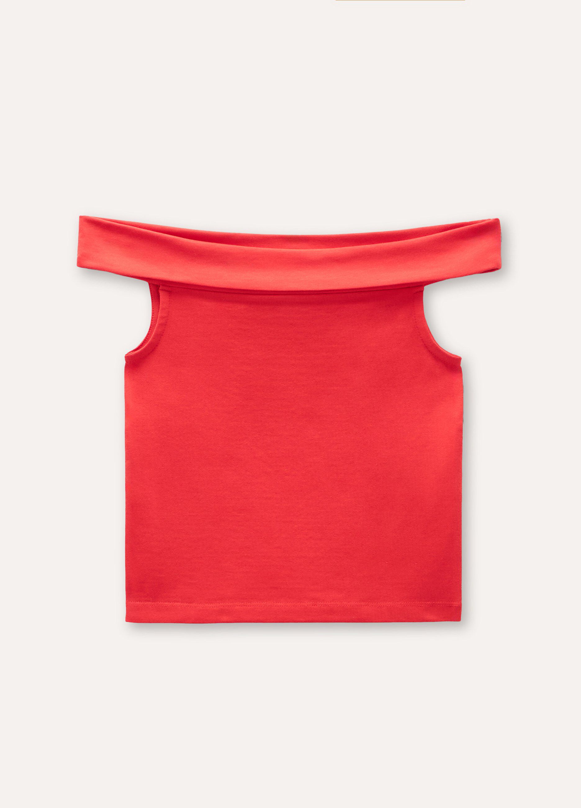 Top con scollo a barca in cotone stretch ragazza_0