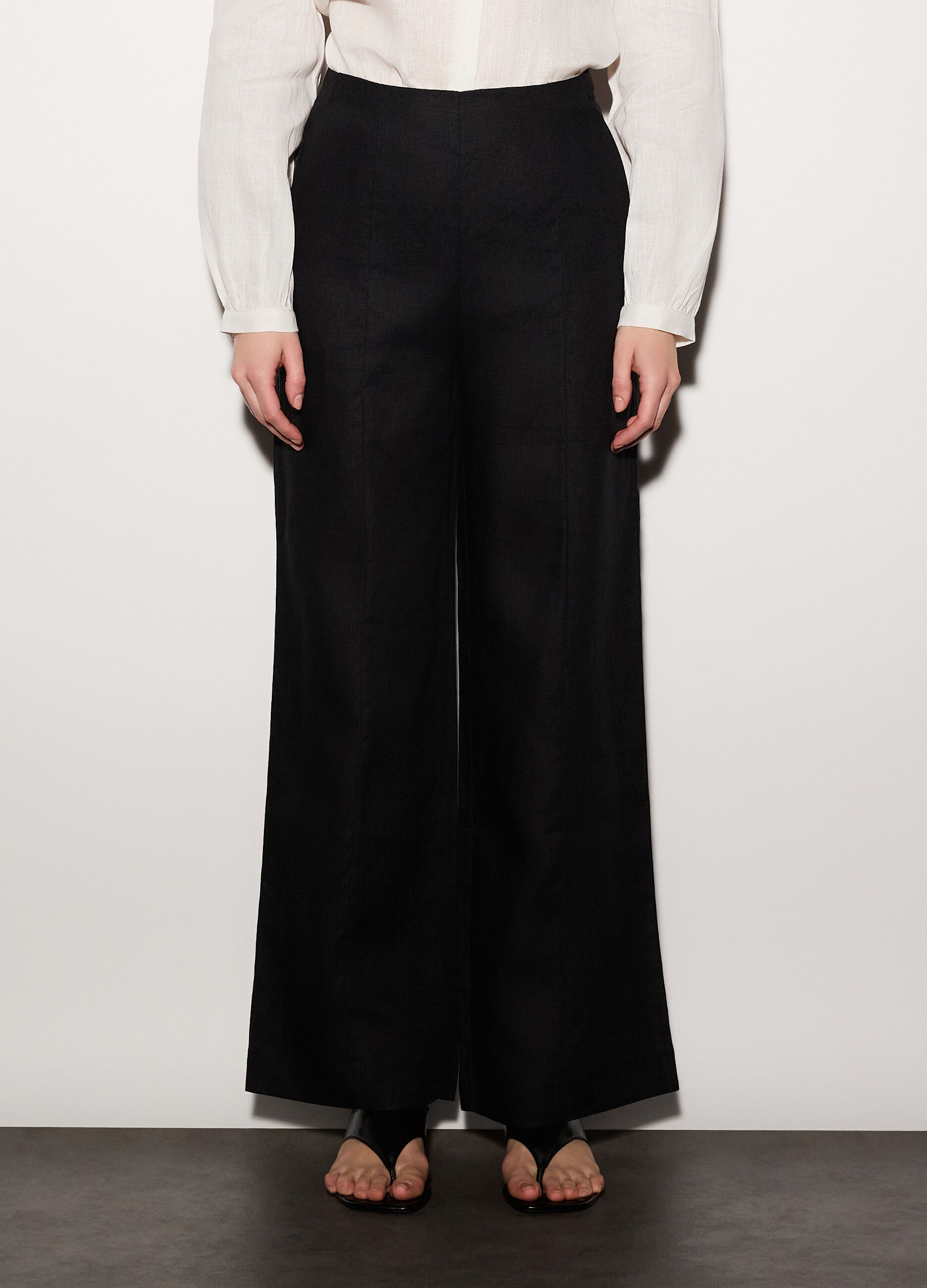 Pantaloni regular fit in puro lino donna_1