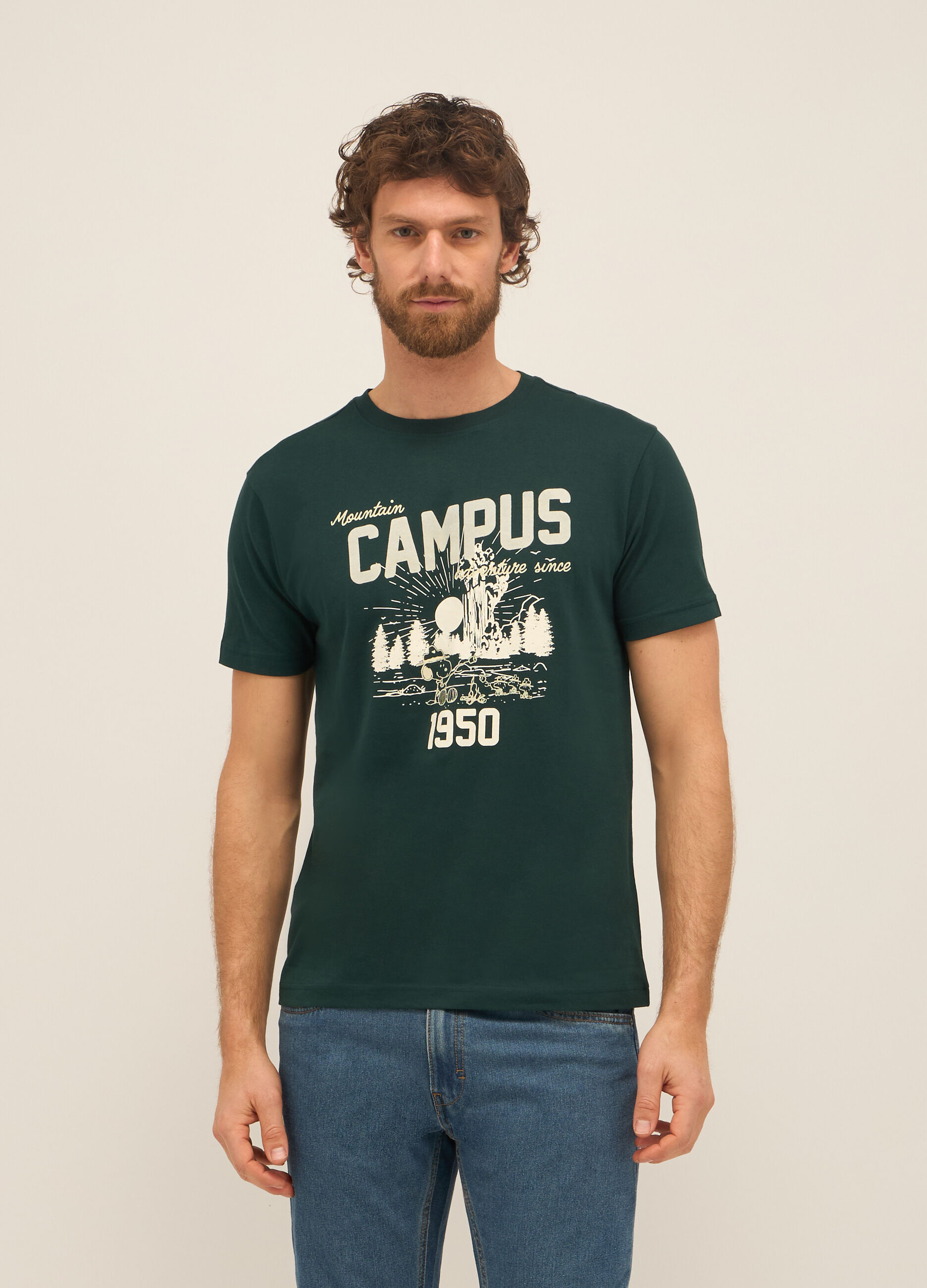 T-shirt girocollo in puro cotone con stampa uomo_0