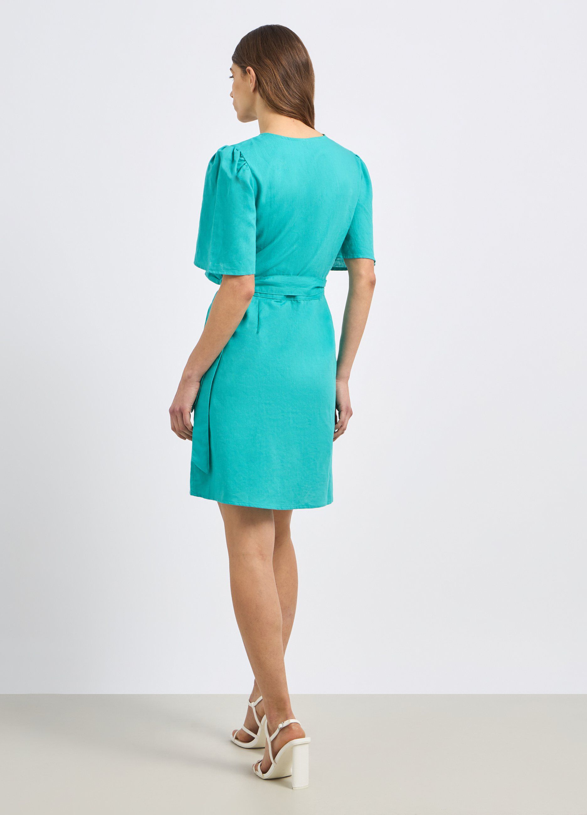 Abito corto in misto lino donna_1