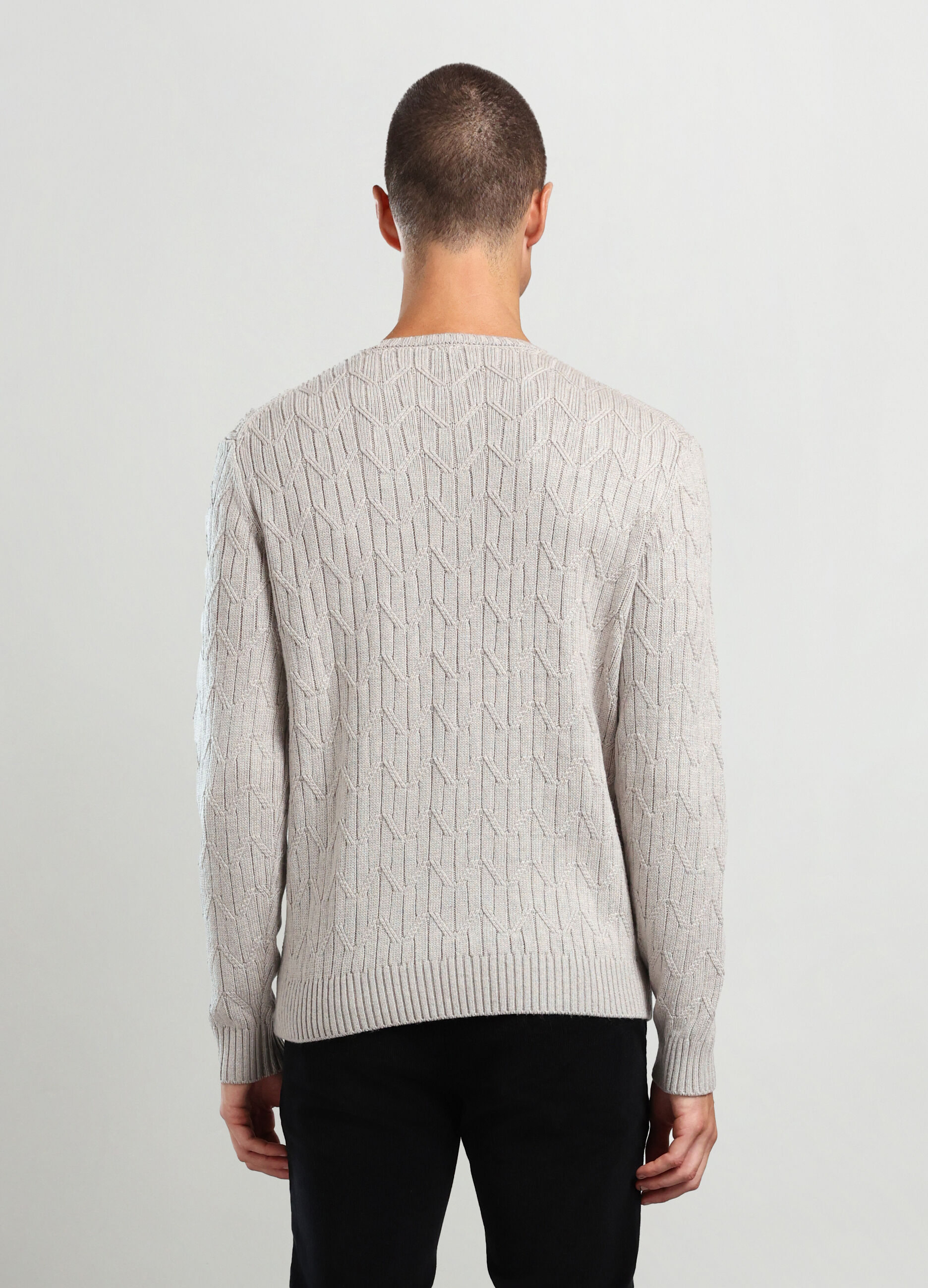 Maglione girocollo a trecce misto lana merino uomo