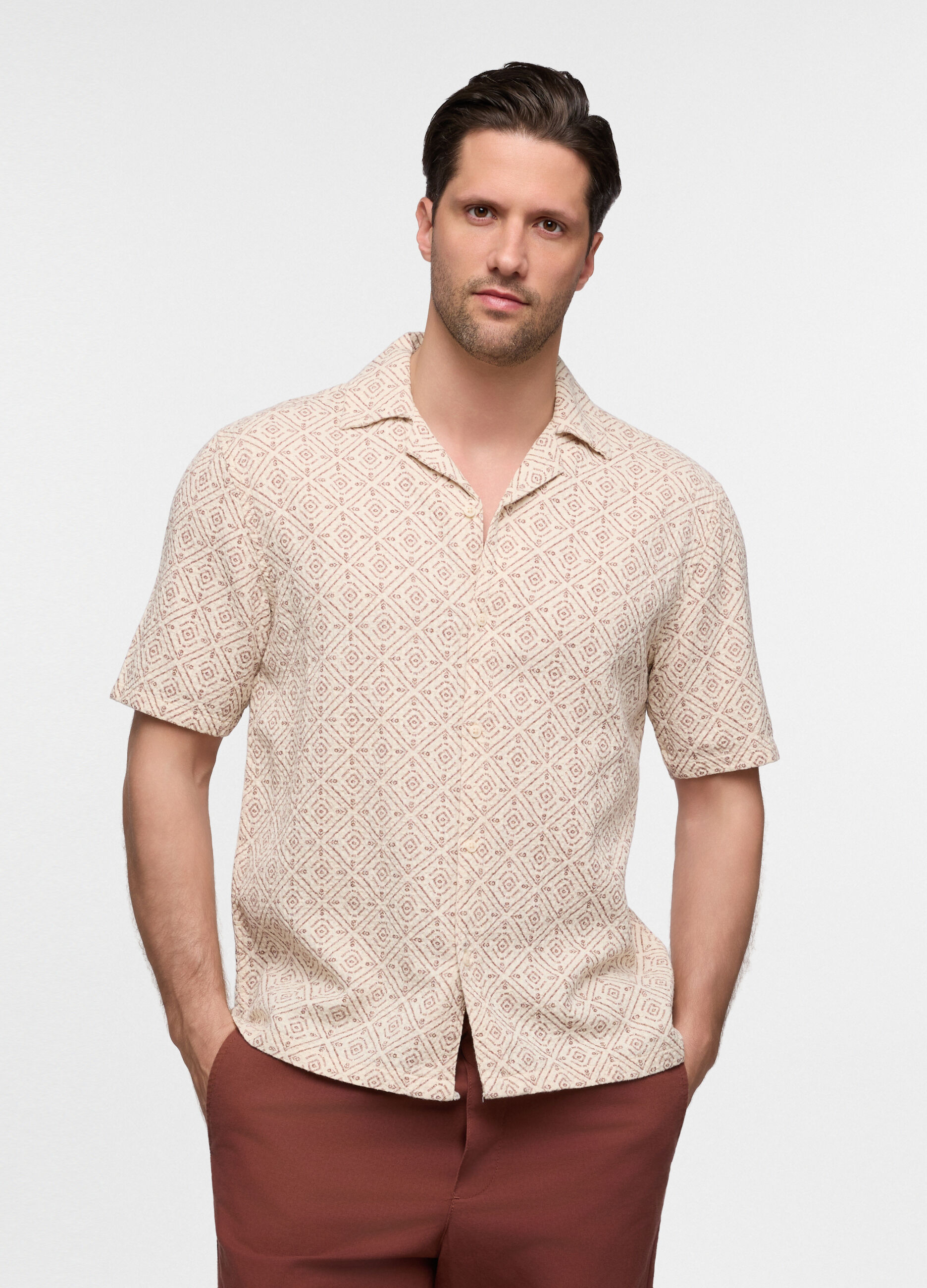 Camicia a maniche corte con stampa uomo_0
