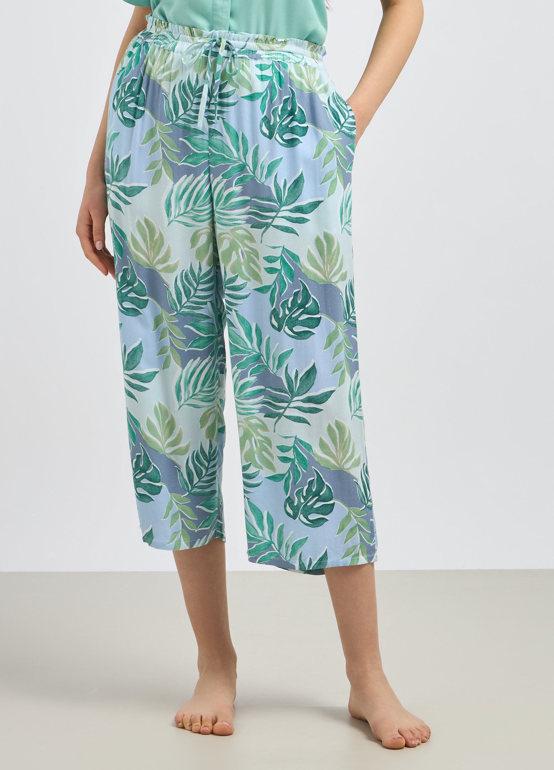 Pantaloni pigiama in pura viscosa con stampa donna_0