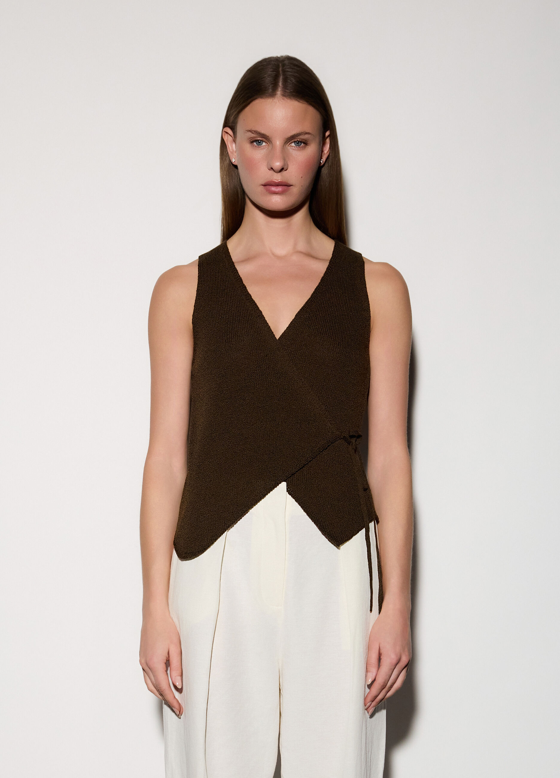 Gilet incrociato in maglia donna_1