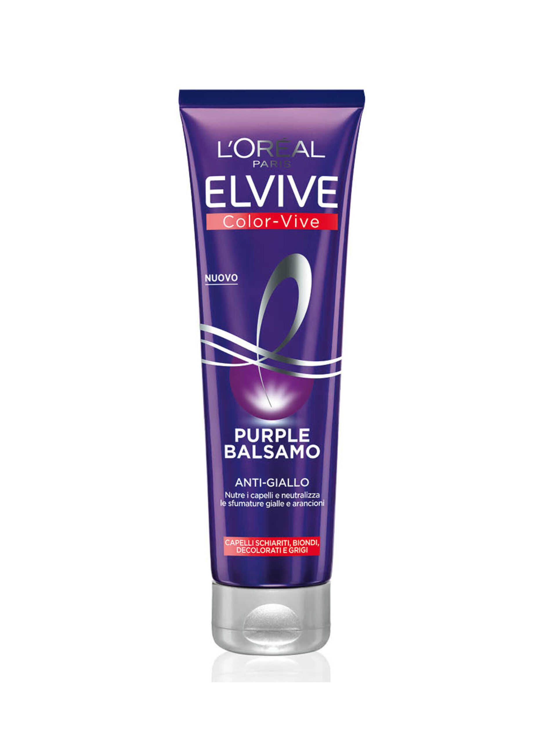 L'Oréal Paris Balsamo antigiallo Color Vive Purple, Balsamo antigiallo per capelli schiariti, biondi, decolorati e grigi, 150 ml.