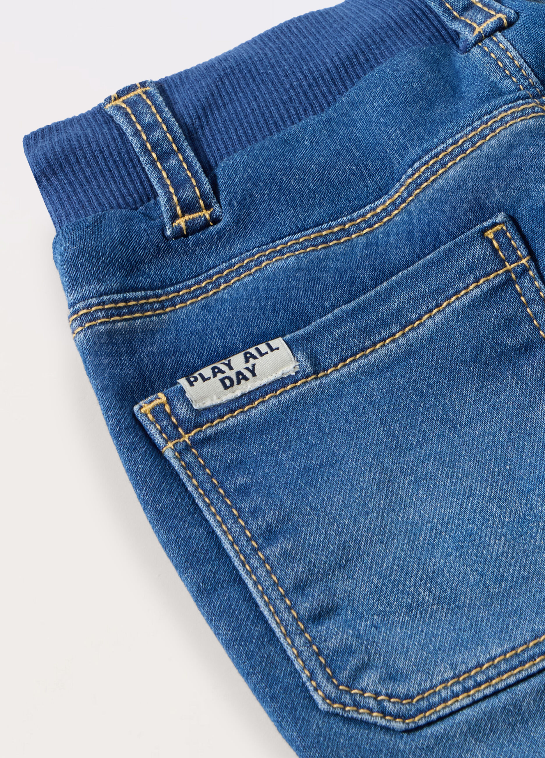 Jogger in denim di misto cotone neonato_1