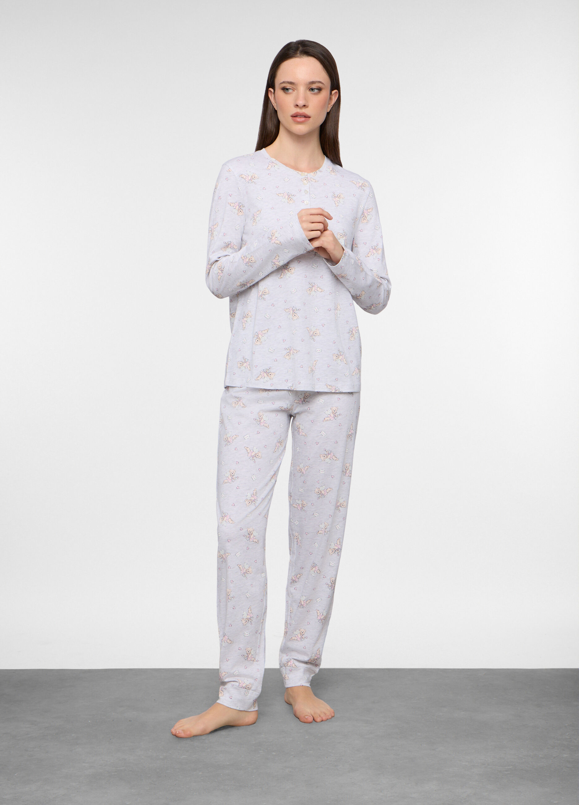 Set pigiama lungo in jersey di puro cotone donna_0