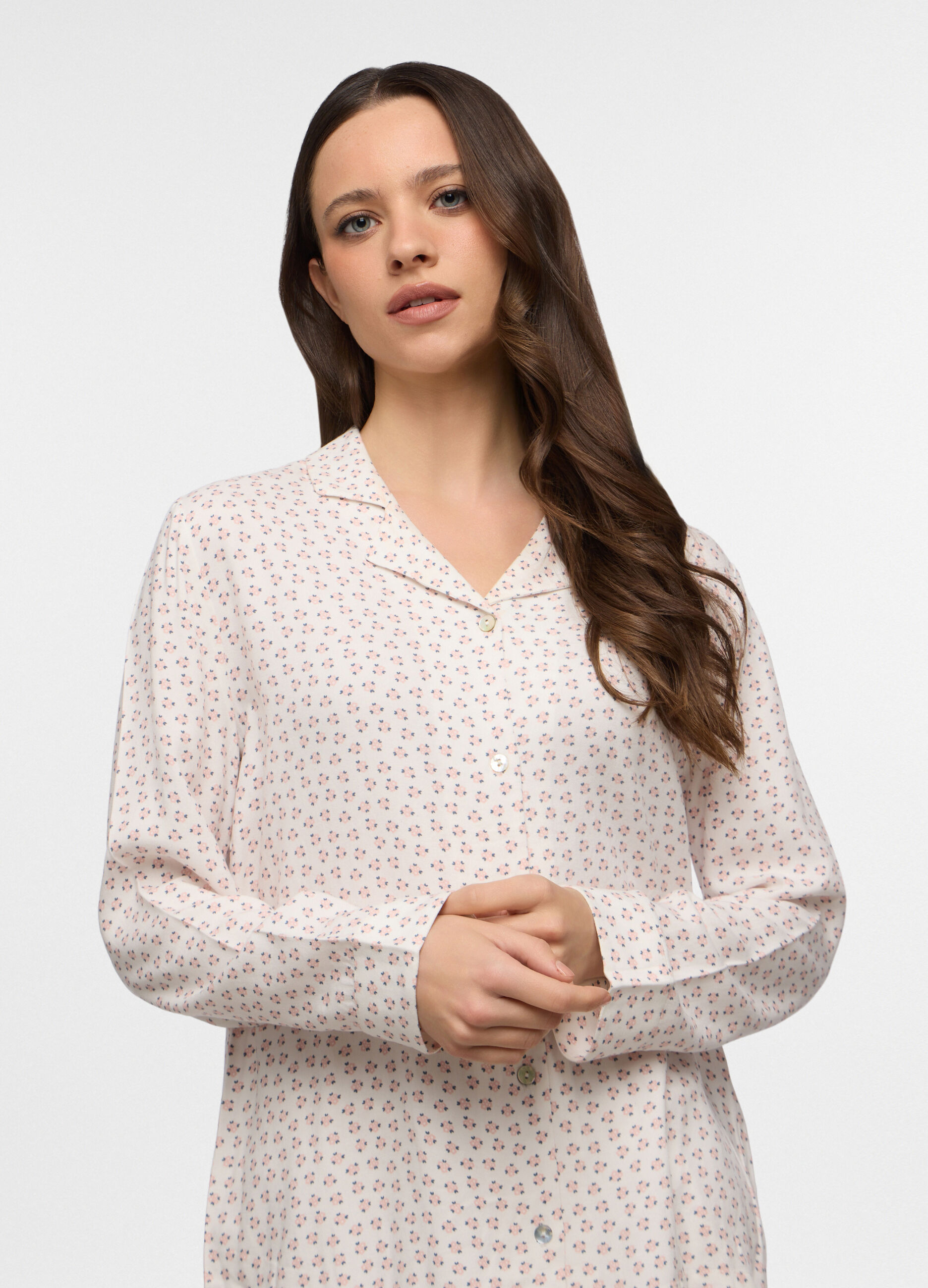 Set pigiama lungo in twill di pura viscosa donna