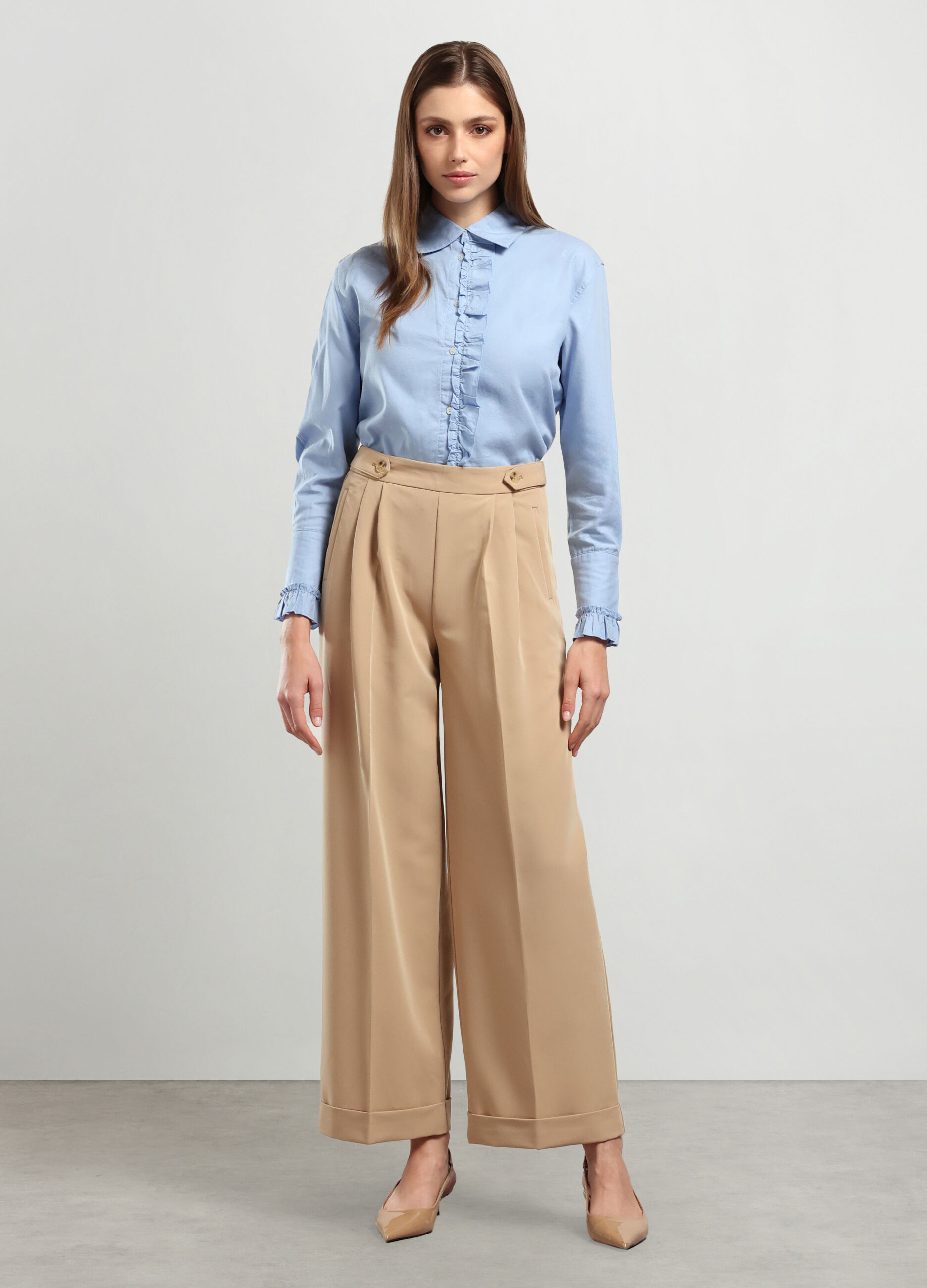 Pantaloni palazzo in misto viscosa stretch donna_0
