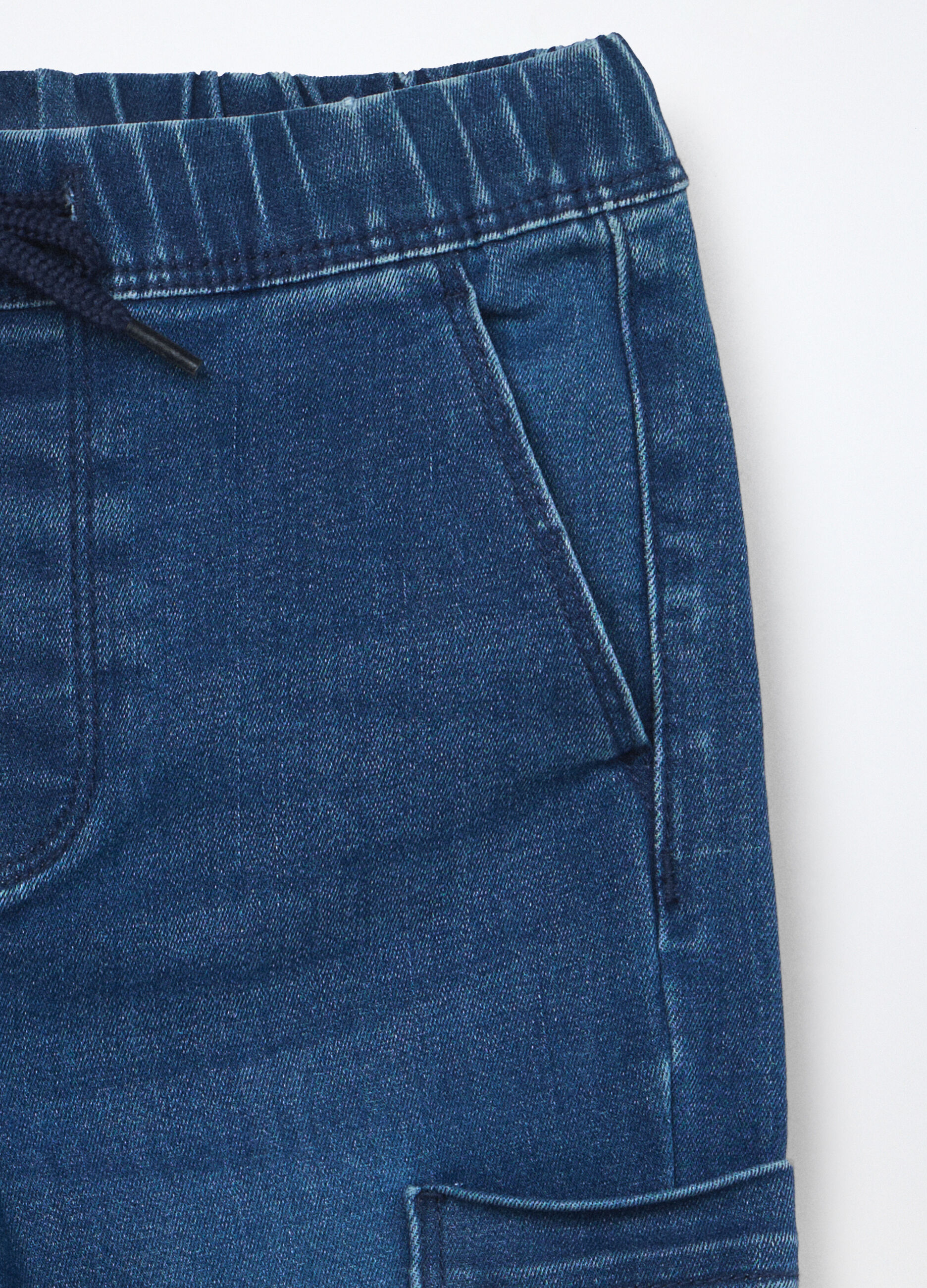 Pantaloni cargo in denim di misto cotone neonato_2
