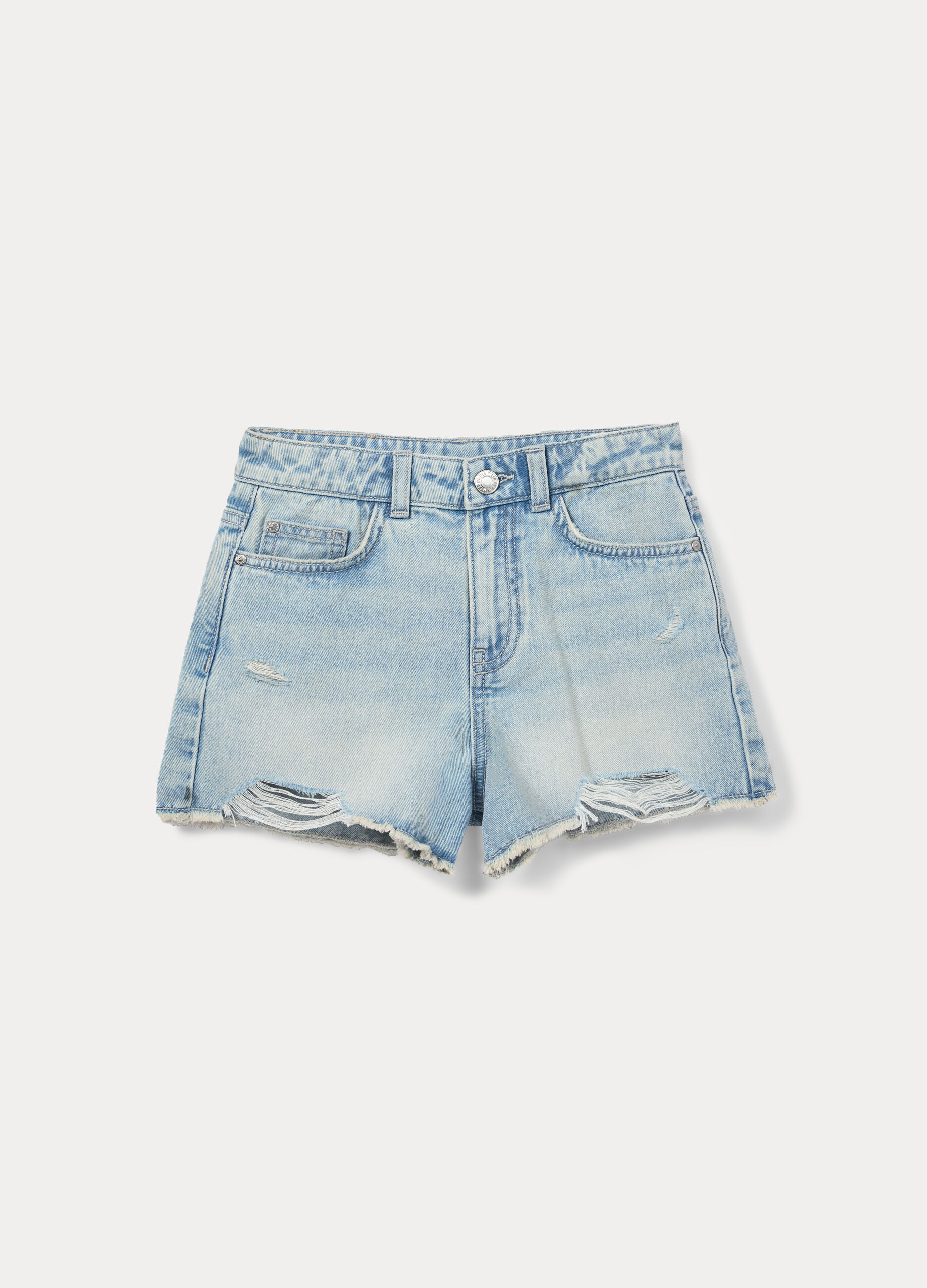 Shorts ripped regular fit in denim di puro cotone ragazza_0
