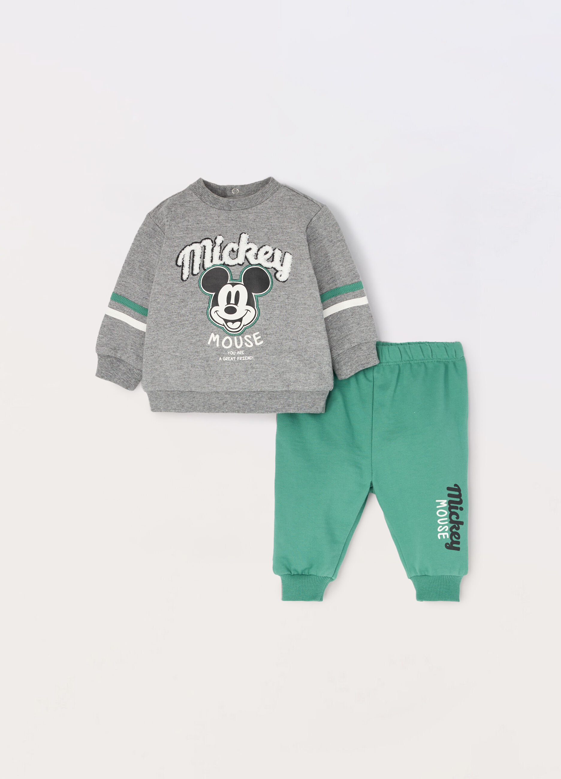 Jogging set Mickey Mouse in felpa di puro cotone neonato_0