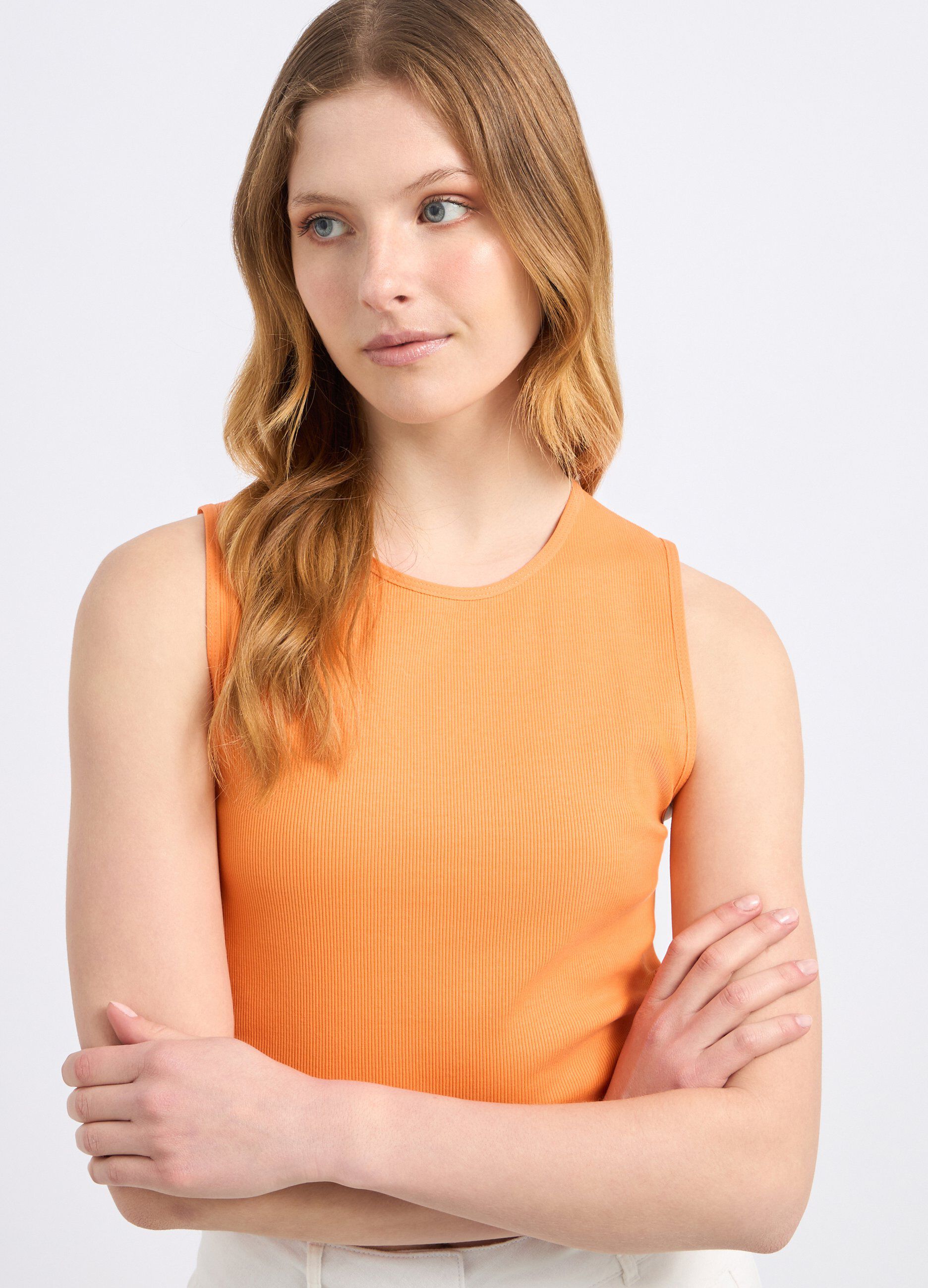 Top cropped in costina di cotone stretch donna_2