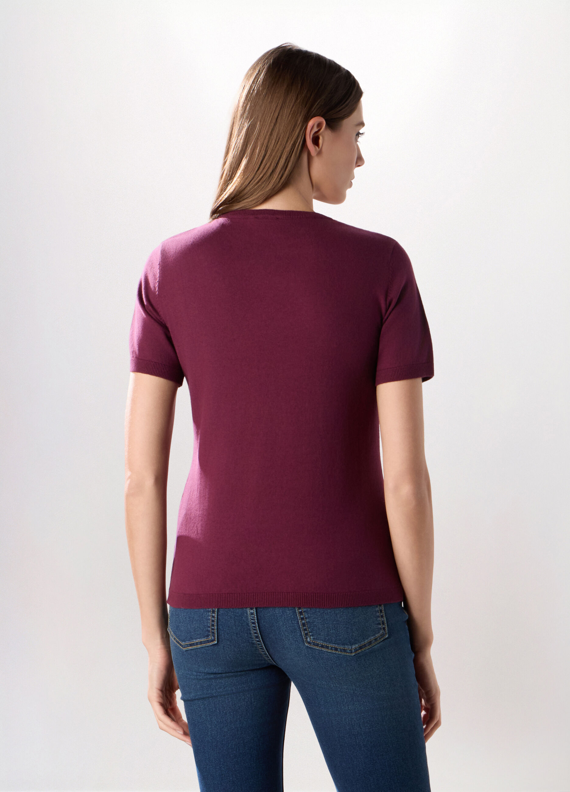 Tricot a maniche corte in misto cotone donna_1