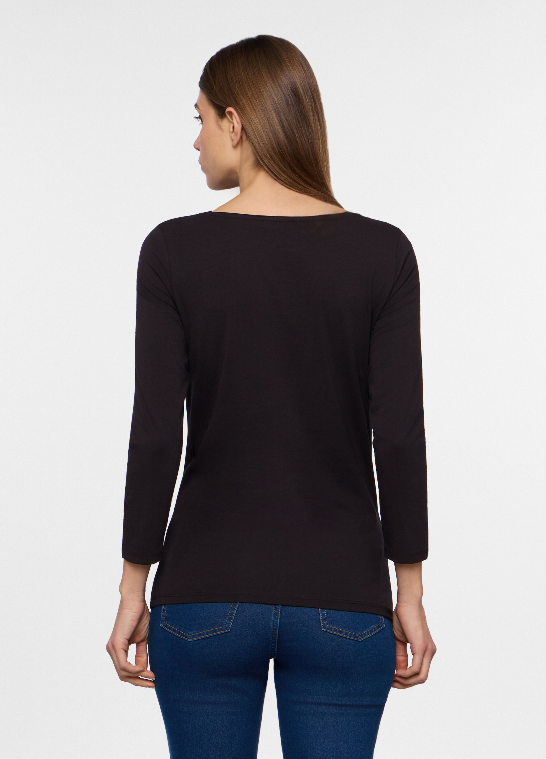 T-shirt con scollo a barchetta stretch donna_1