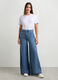 Pantaloni wide leg in denim di misto cotone donna_0