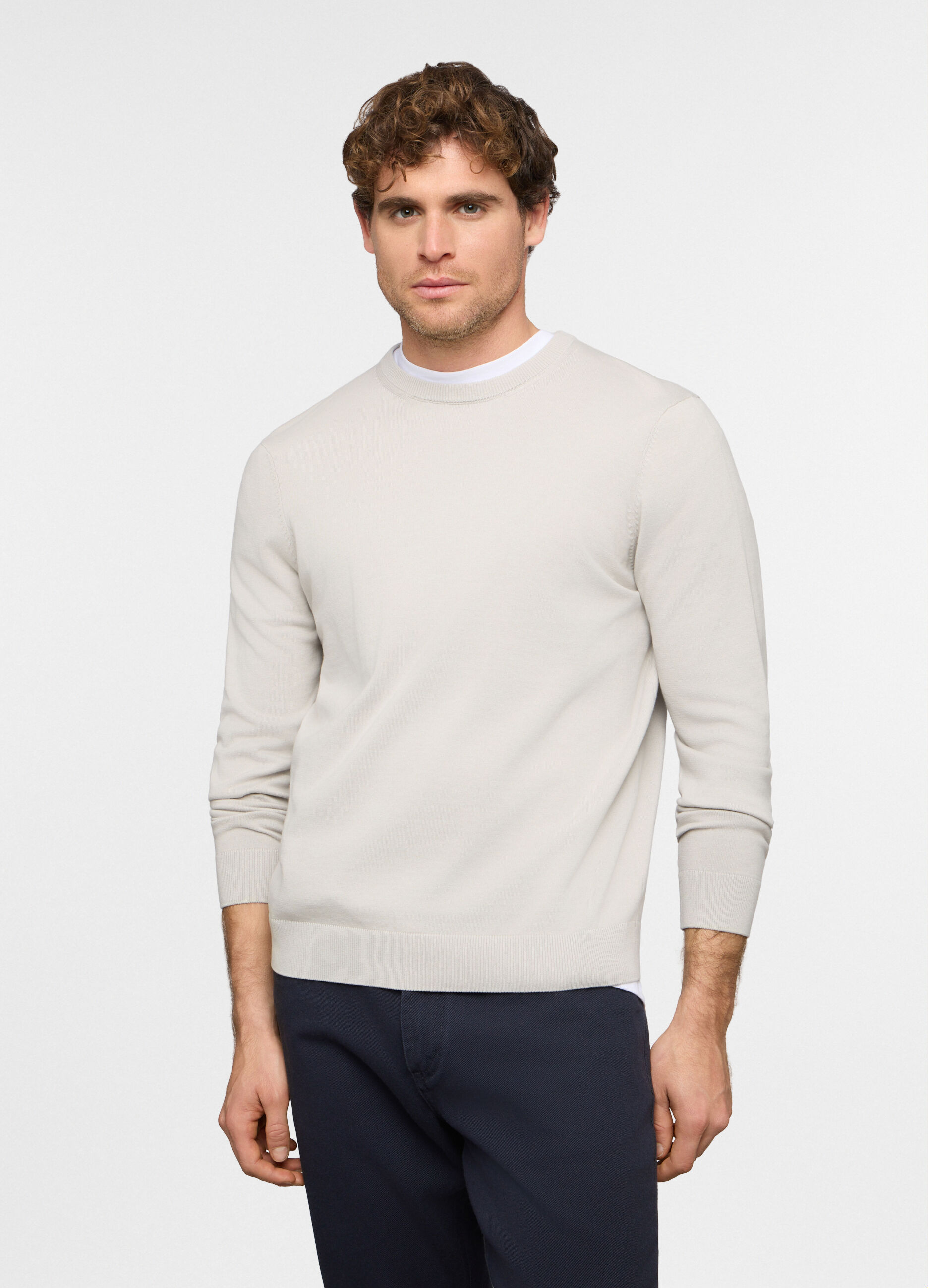 Maglione girocollo in cotone a maglia rasata uomo_0