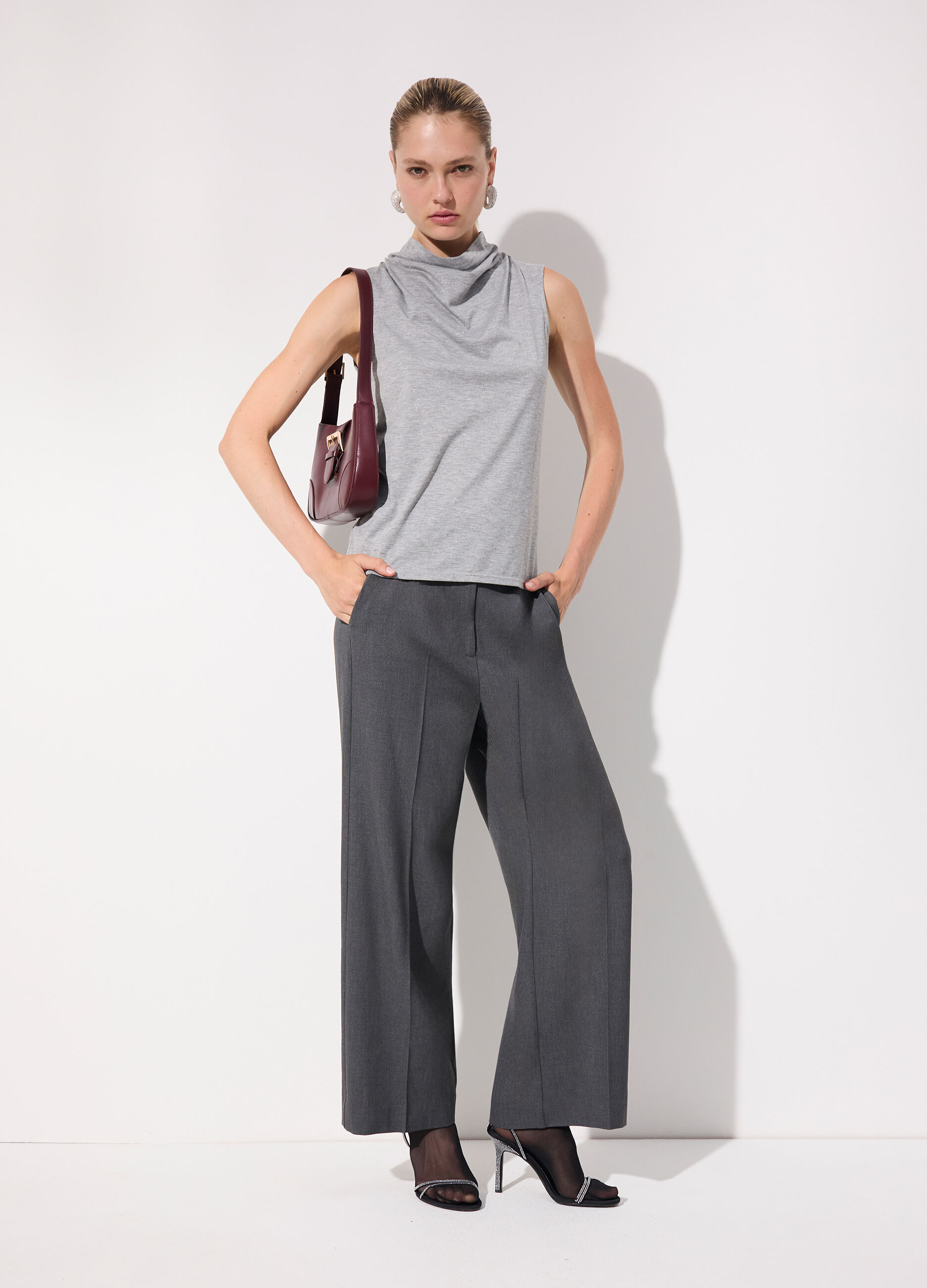 Pantalone dritto in misto lana stretch donna_0