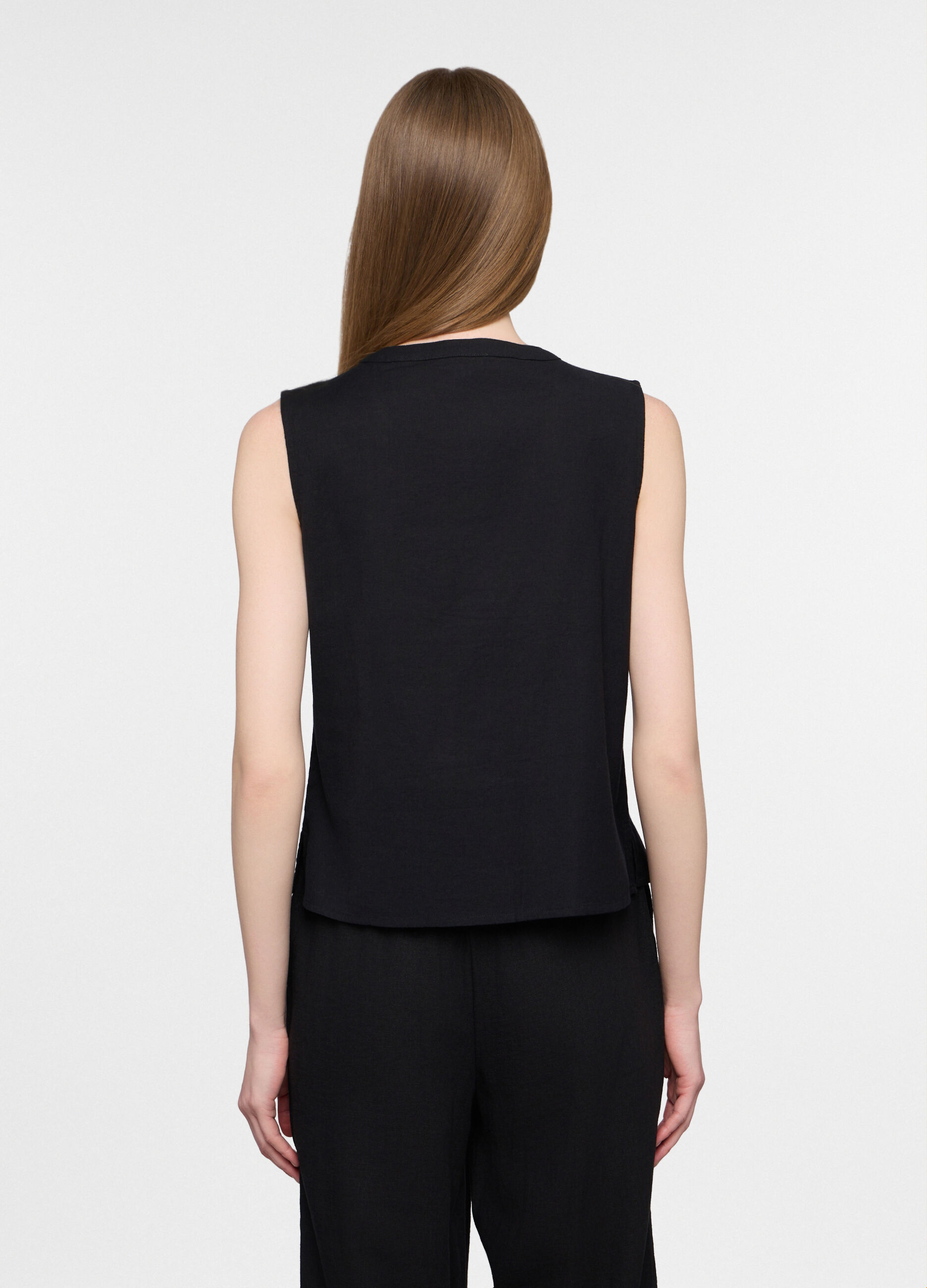 Blusa fit regular con scollo rotondo voile misto lino donna_1