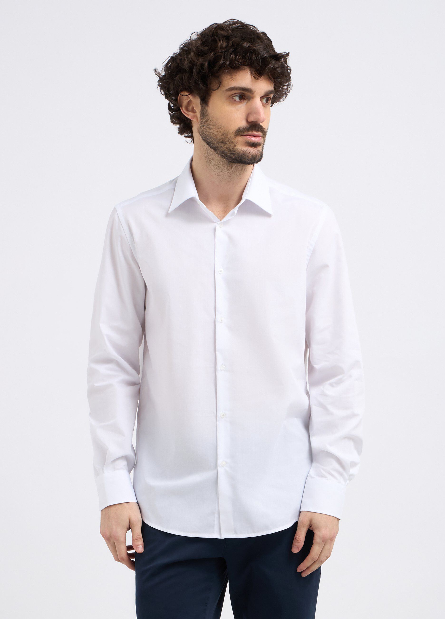 Camicia a maniche lunghe in tinta unita uomo_0