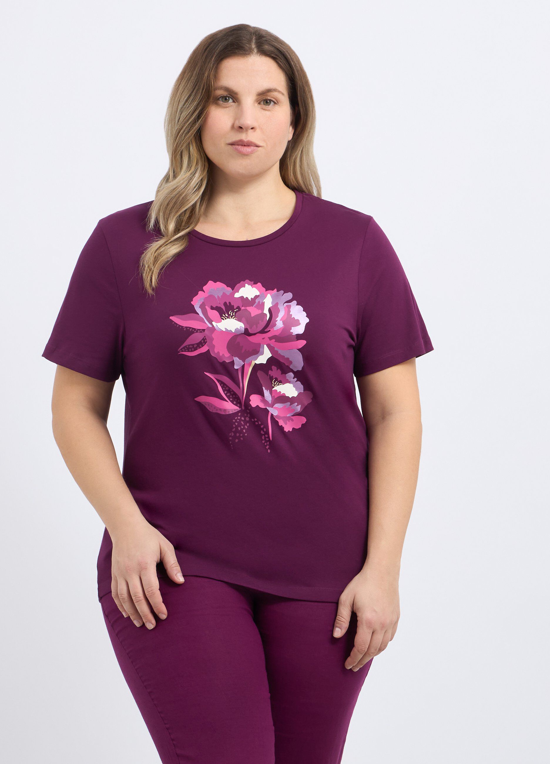 T-shirt in puro cotone con stampa donna curvy_0