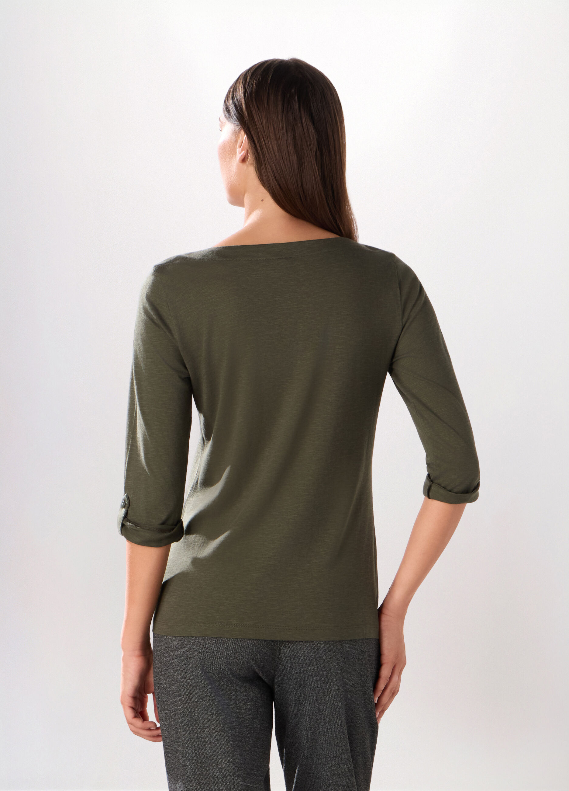 T-shirt in jersey slub di misto cotone donna_1
