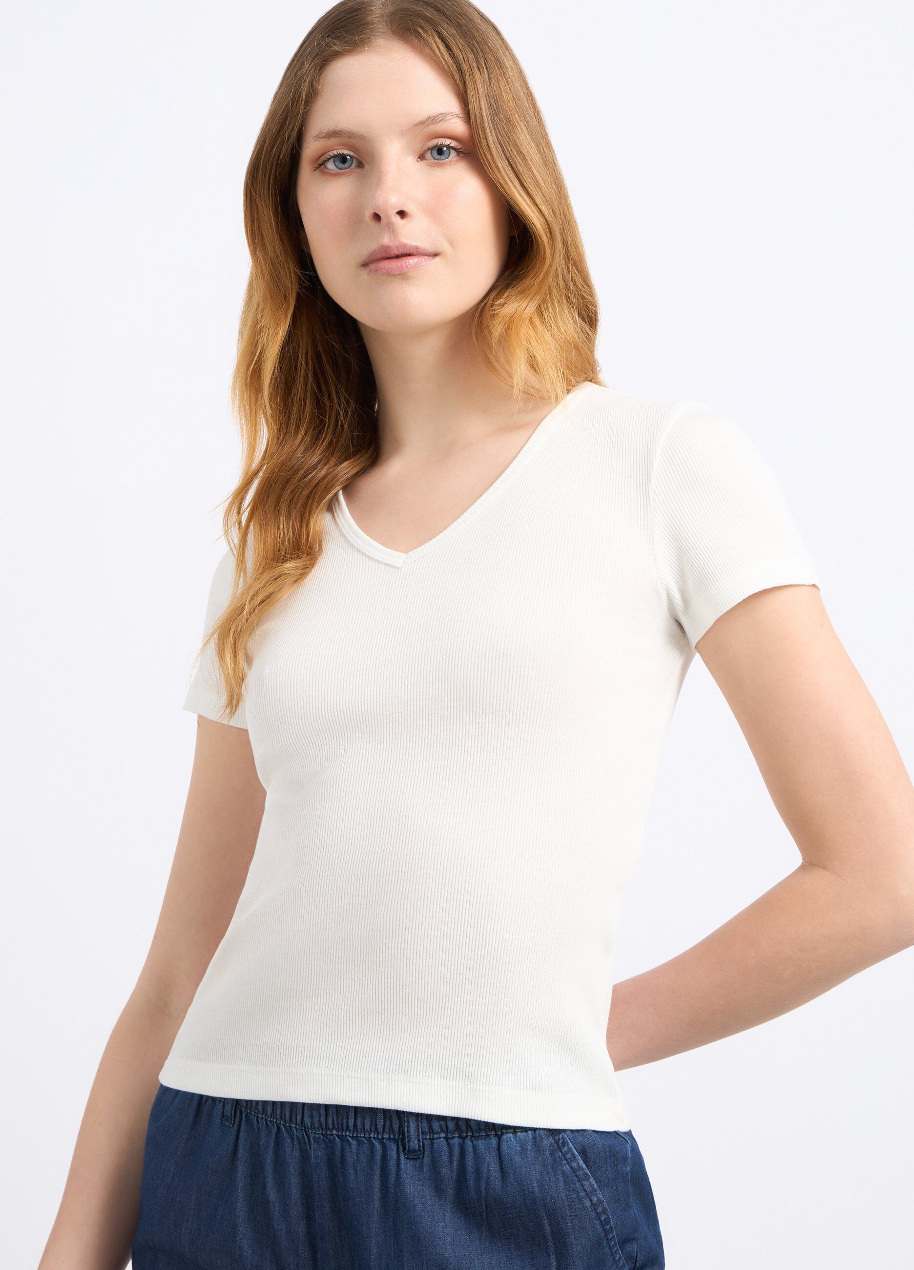 T-shirt in costina di puro cotone donna_2