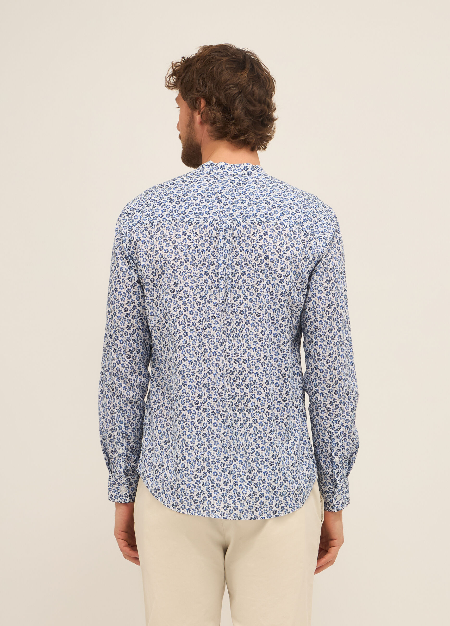 Camicia con collo alla coreana in cotone a fiore_1