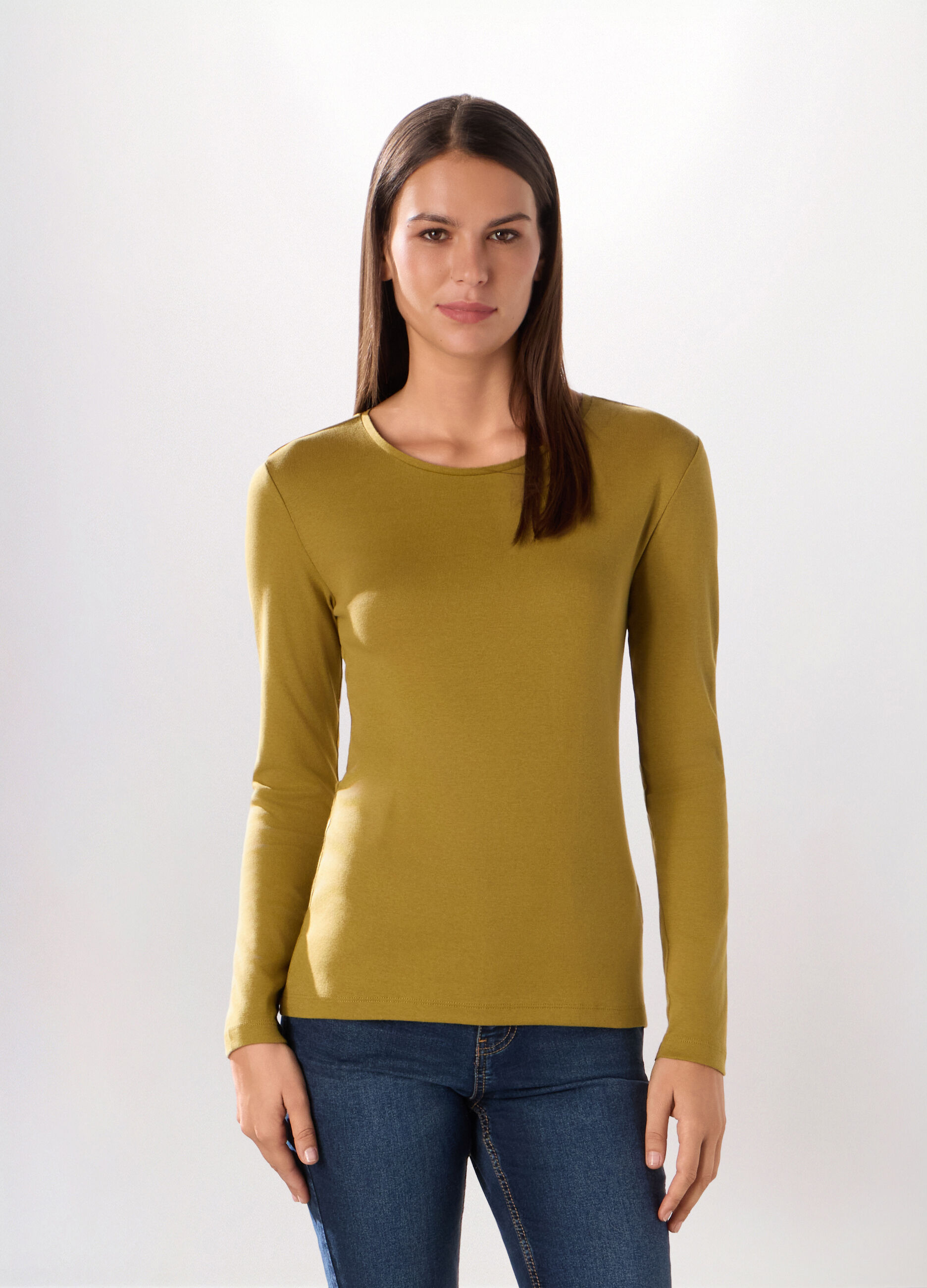 T-shirt in costina di puro cotone donna_0