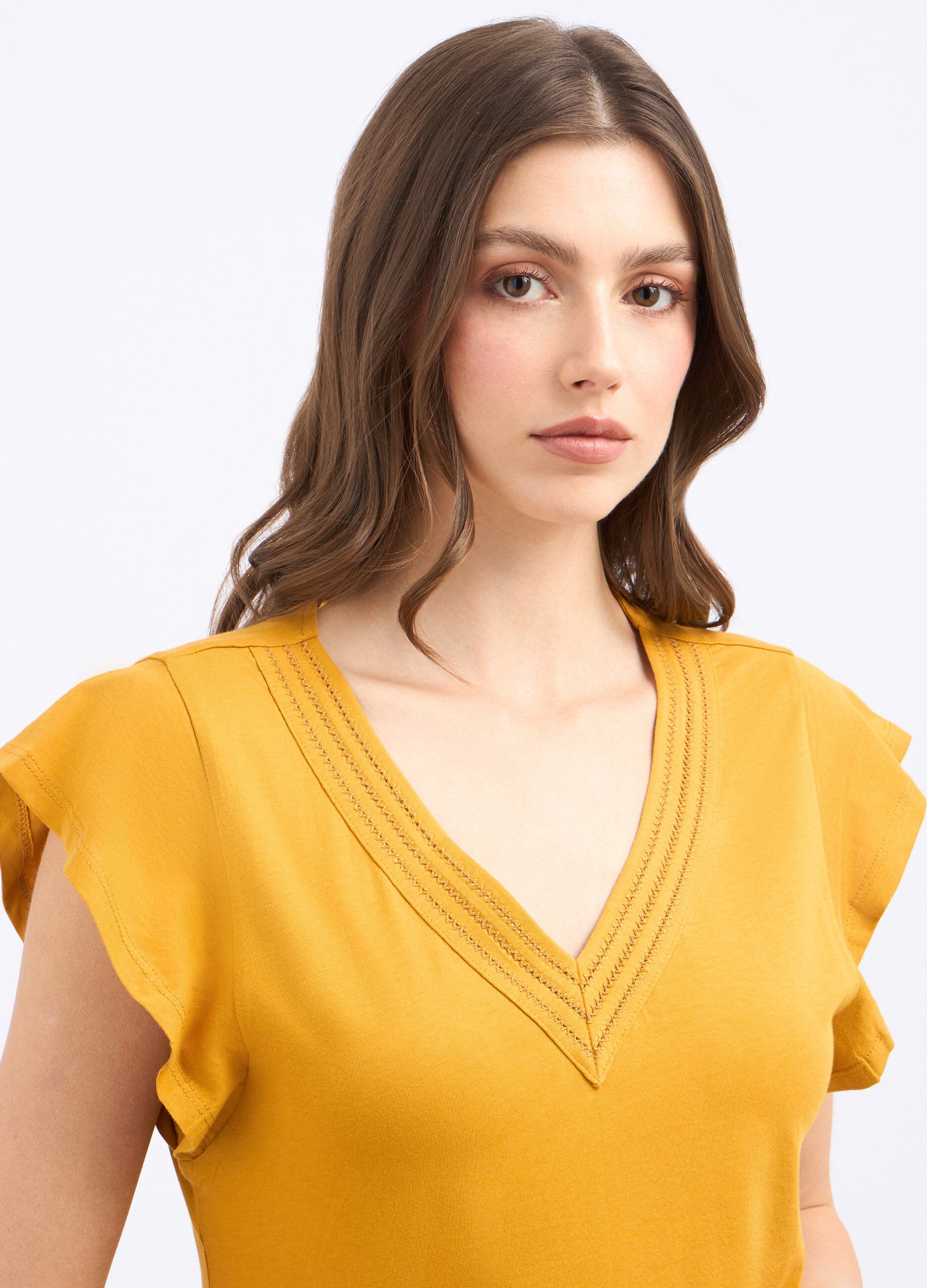T-shirt in puro cotone con maniche ad aletta donna_2