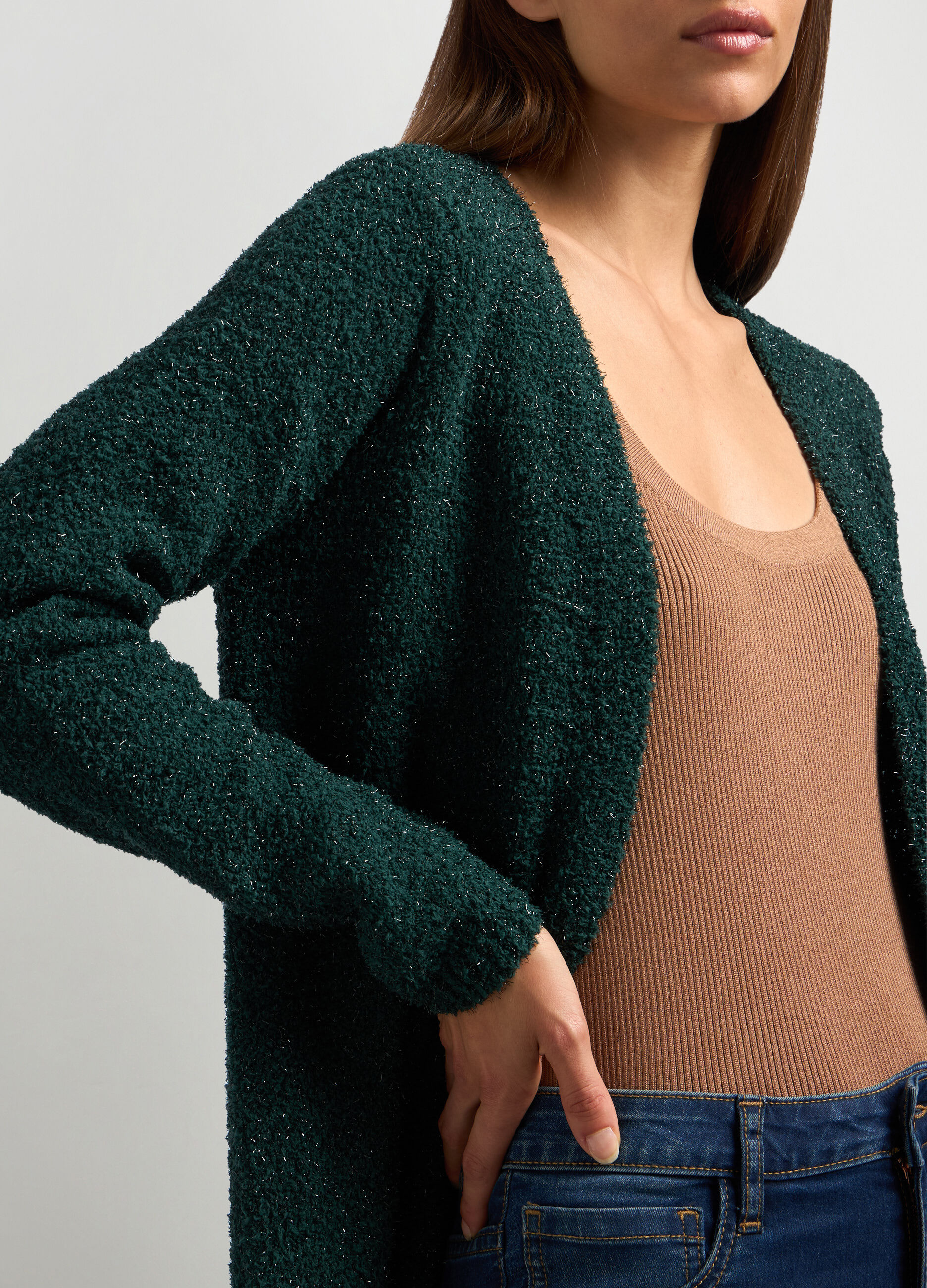 Cardigan aperto in bouclé donna_2