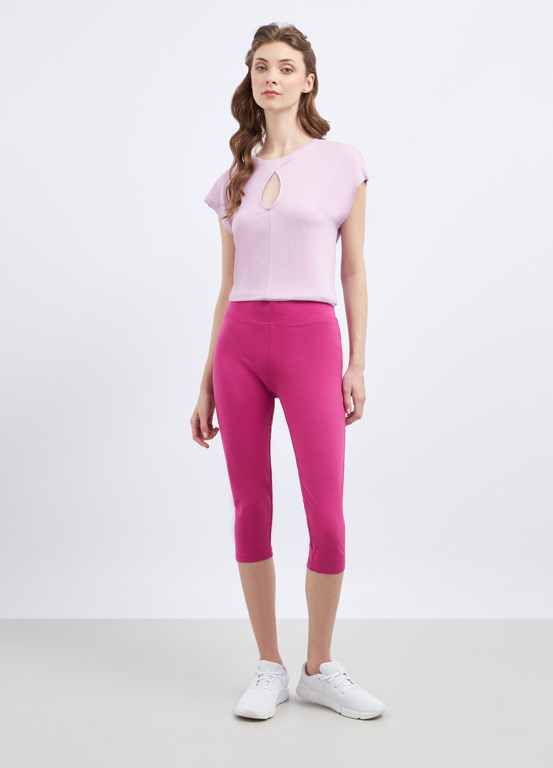 Leggings capri in cotone stretch donna_0