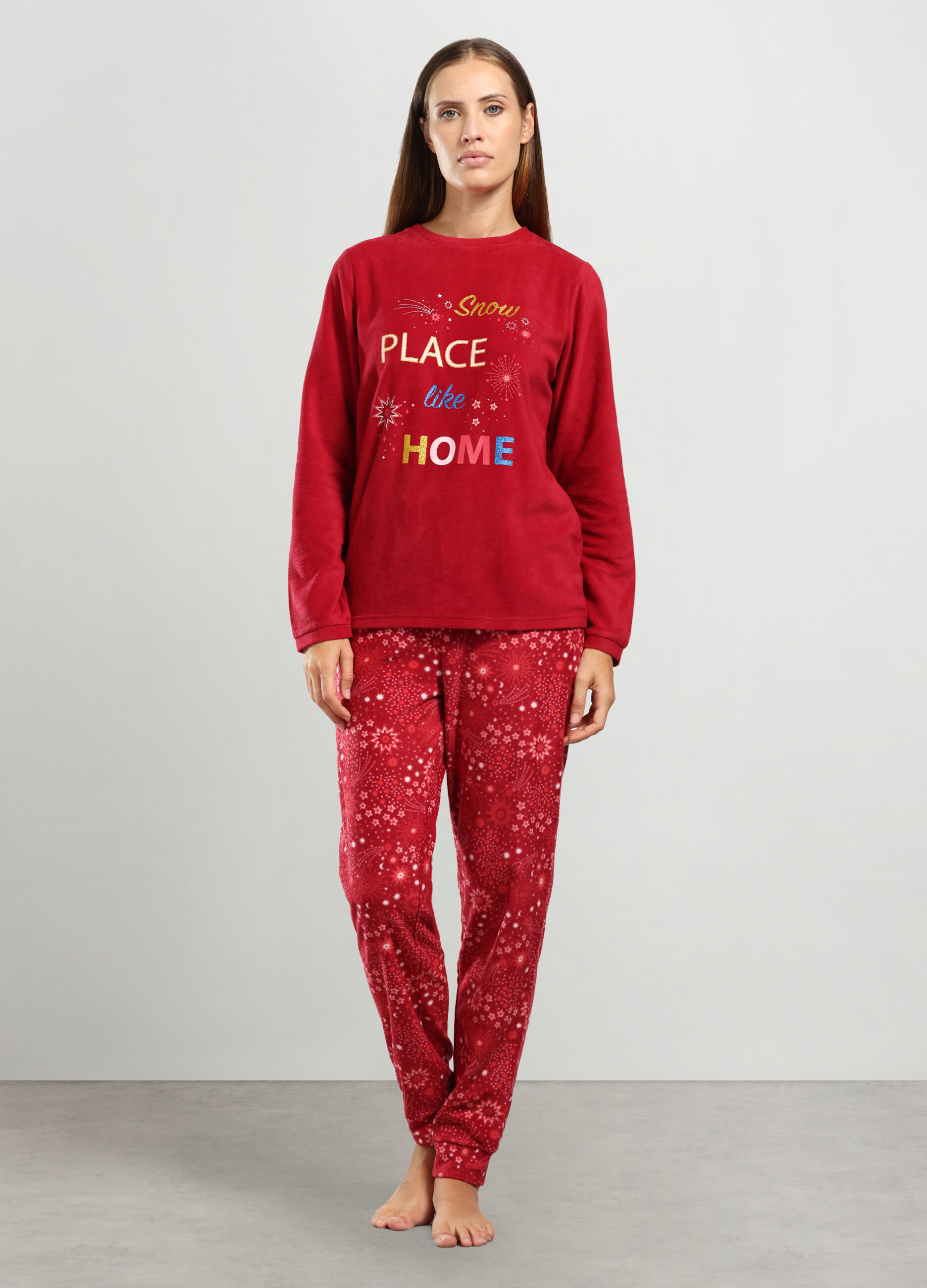 Set pigiama lungo in pile donna_0