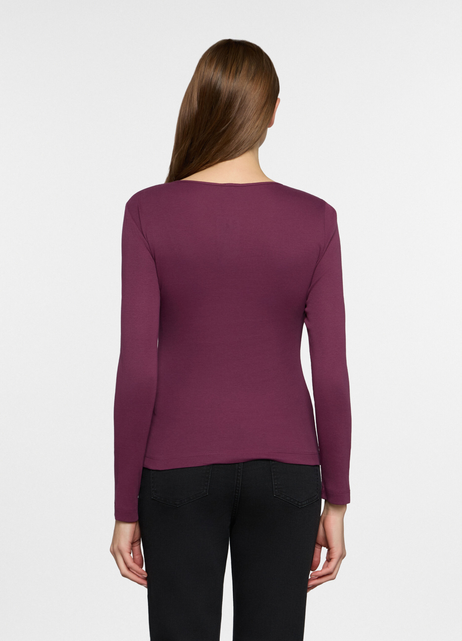 T-shirt girocollo in costina donna_1