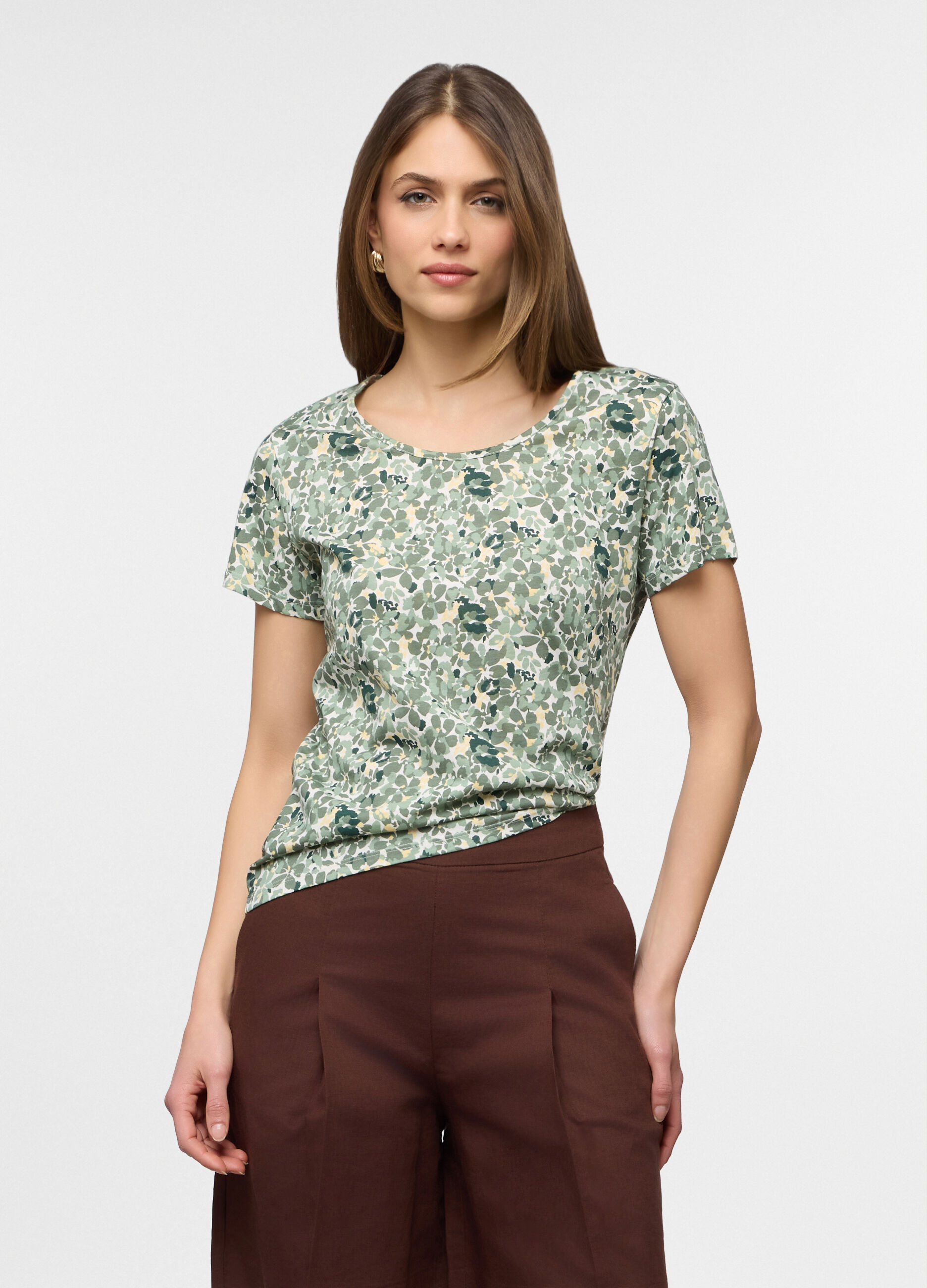 T-shirt girocollo in jersey di puro cotone donna_0