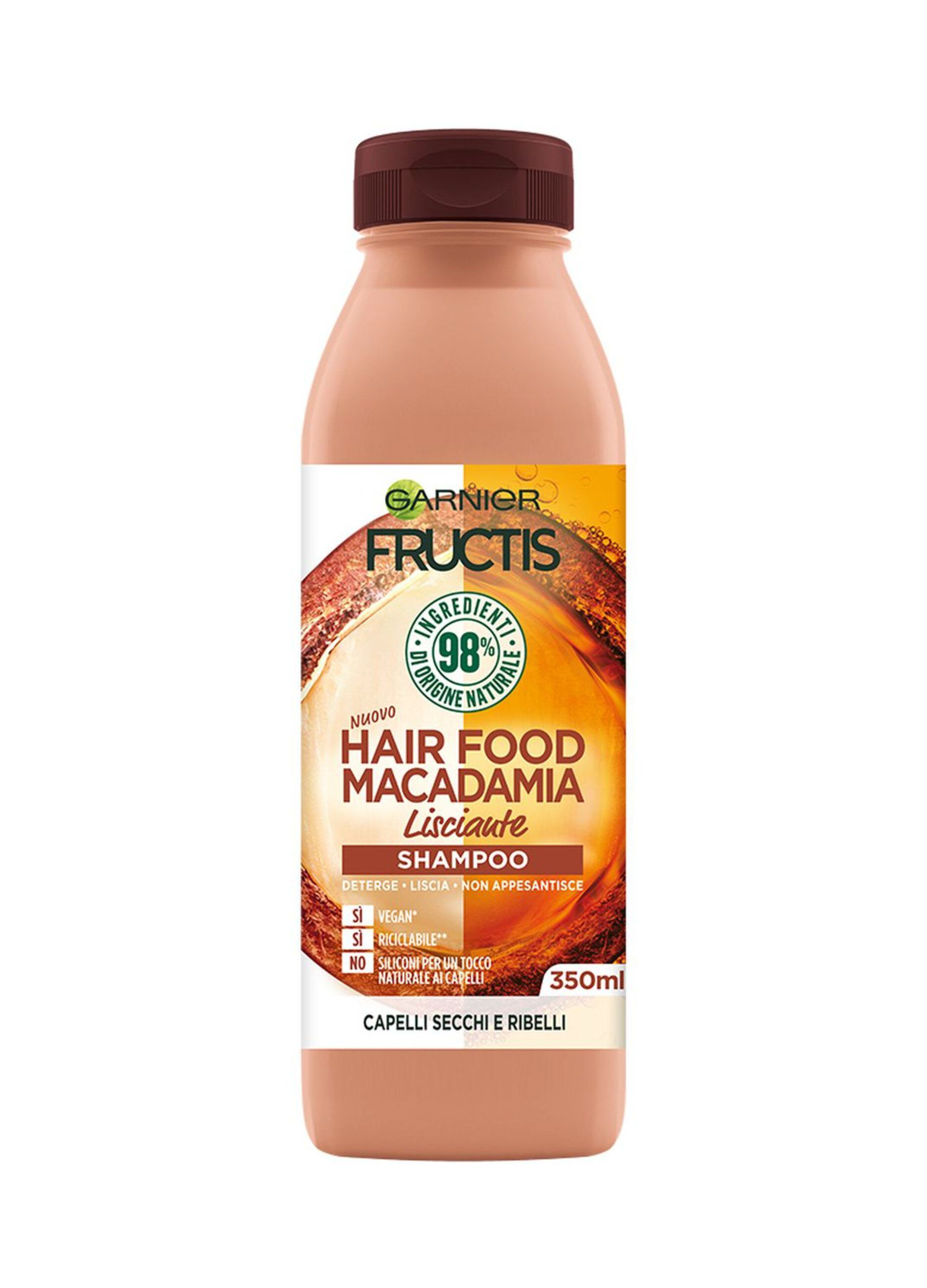 Garnier Shampoo Lisciante Fructis Hair Food, Shampoo lisicante macadamia per capelli da lisciare, 350 ml.
