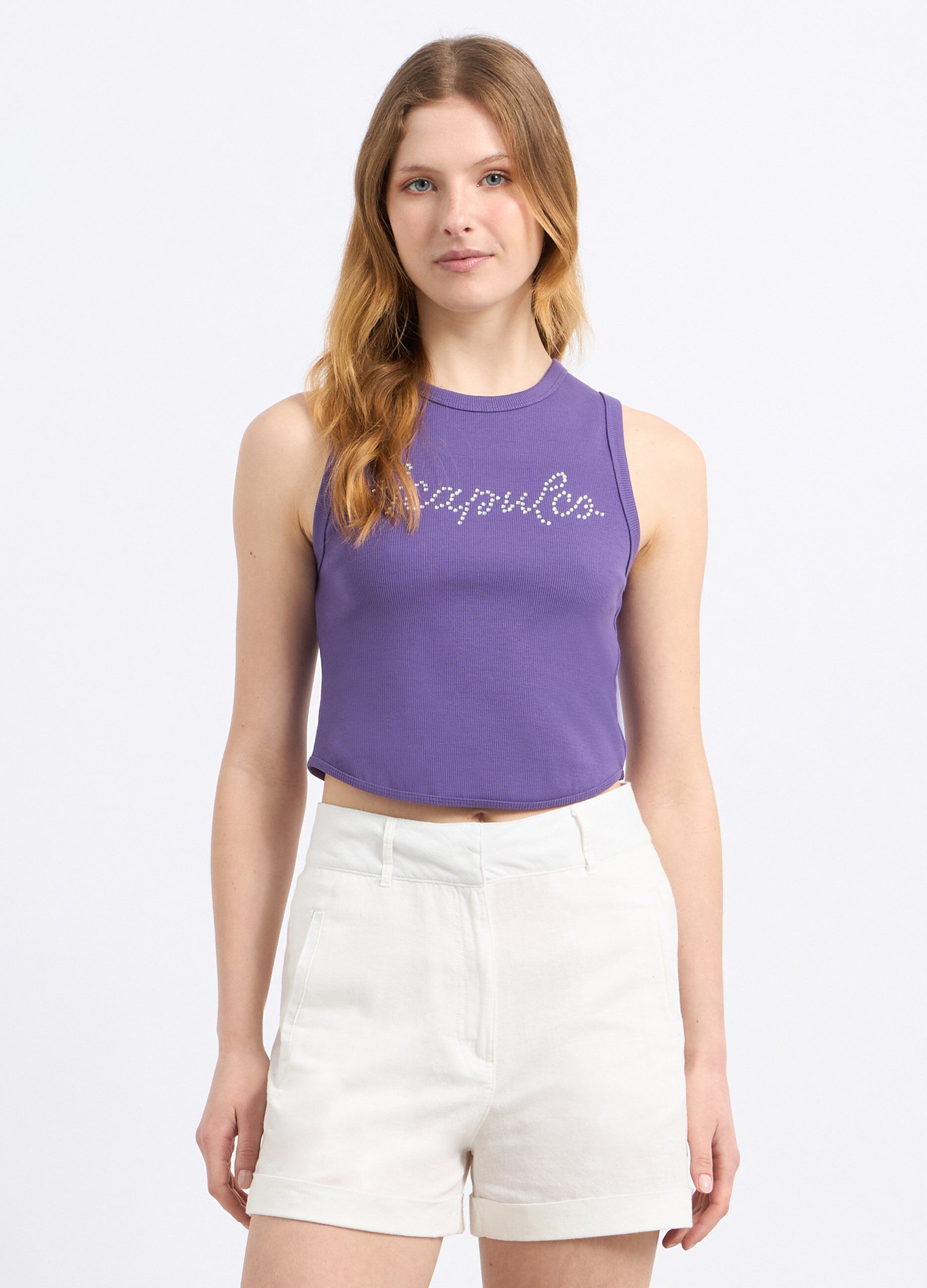 Top cropped in costina di cotone stretch donna_0