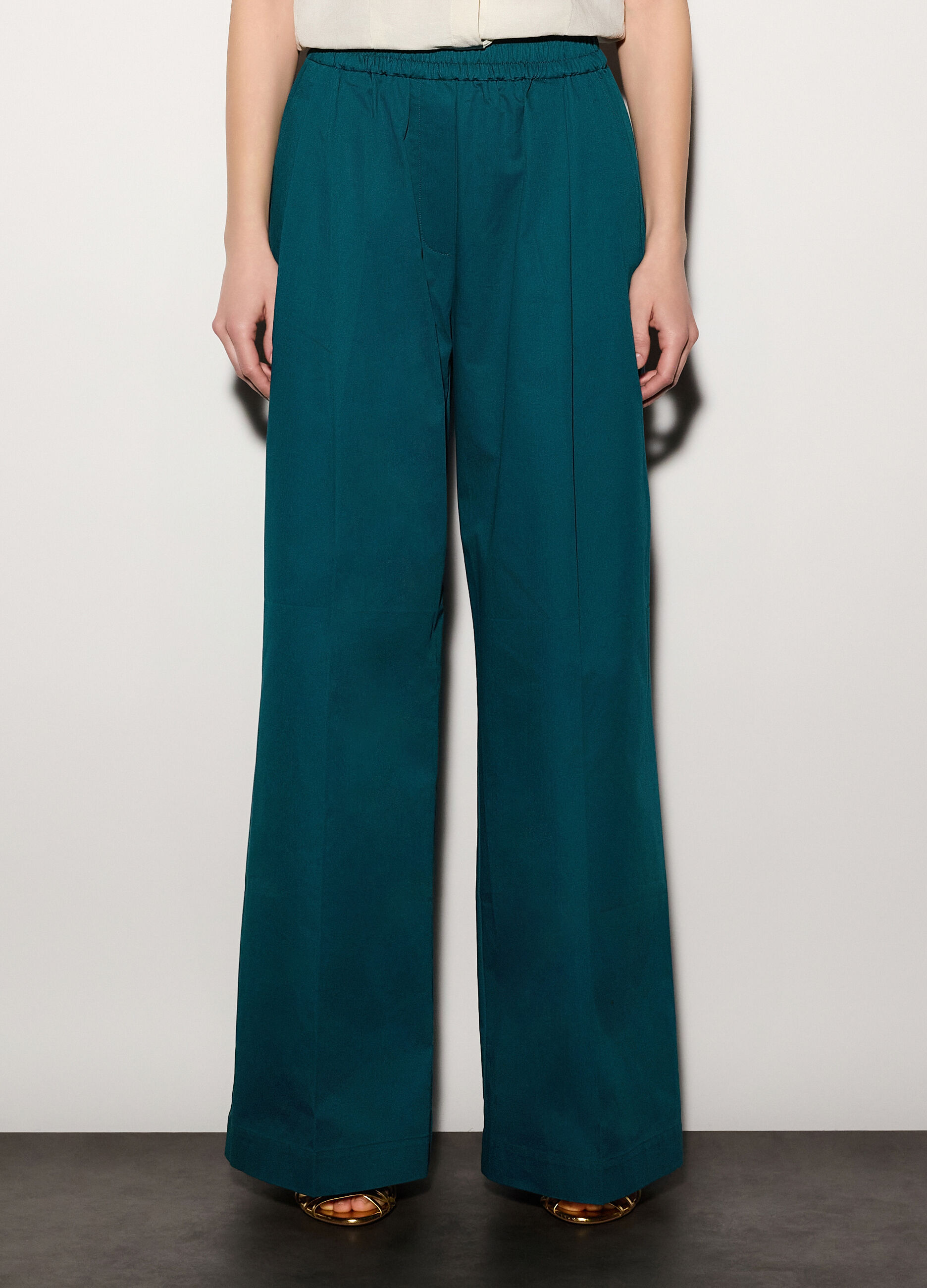 Pantaloni palazzo regular fit in puro cotone donna