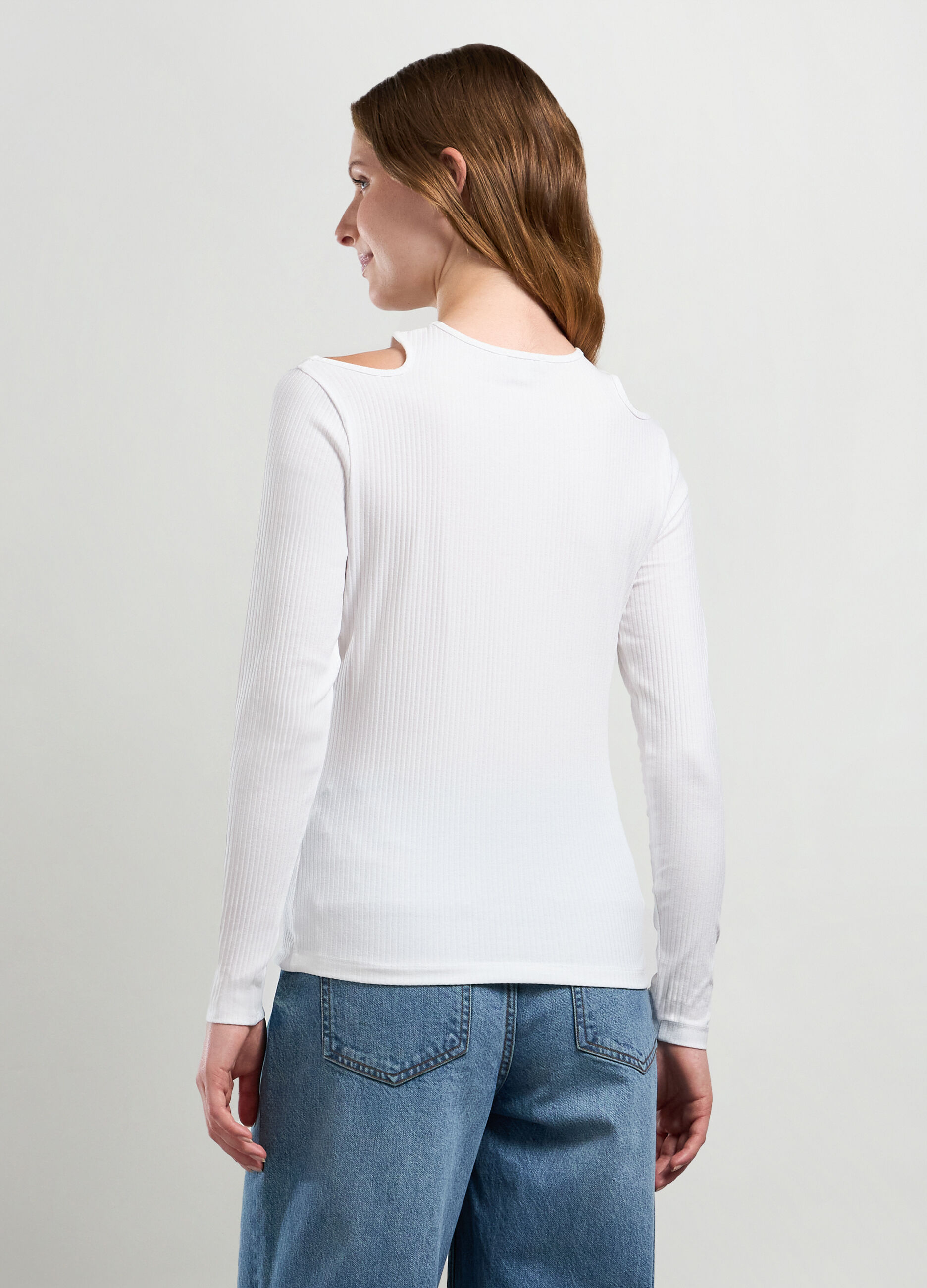 T-shirt in costina con cut out donna_1