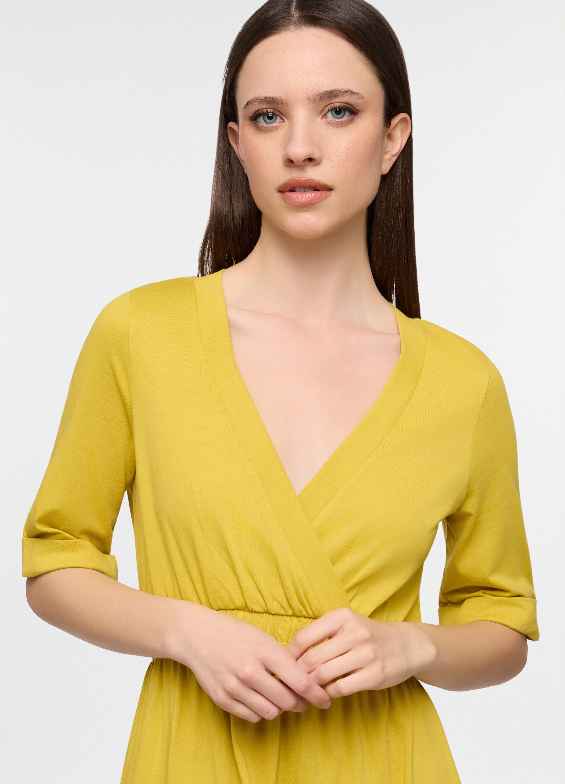 Abito lungo in jersey di cotone stretch donna_2