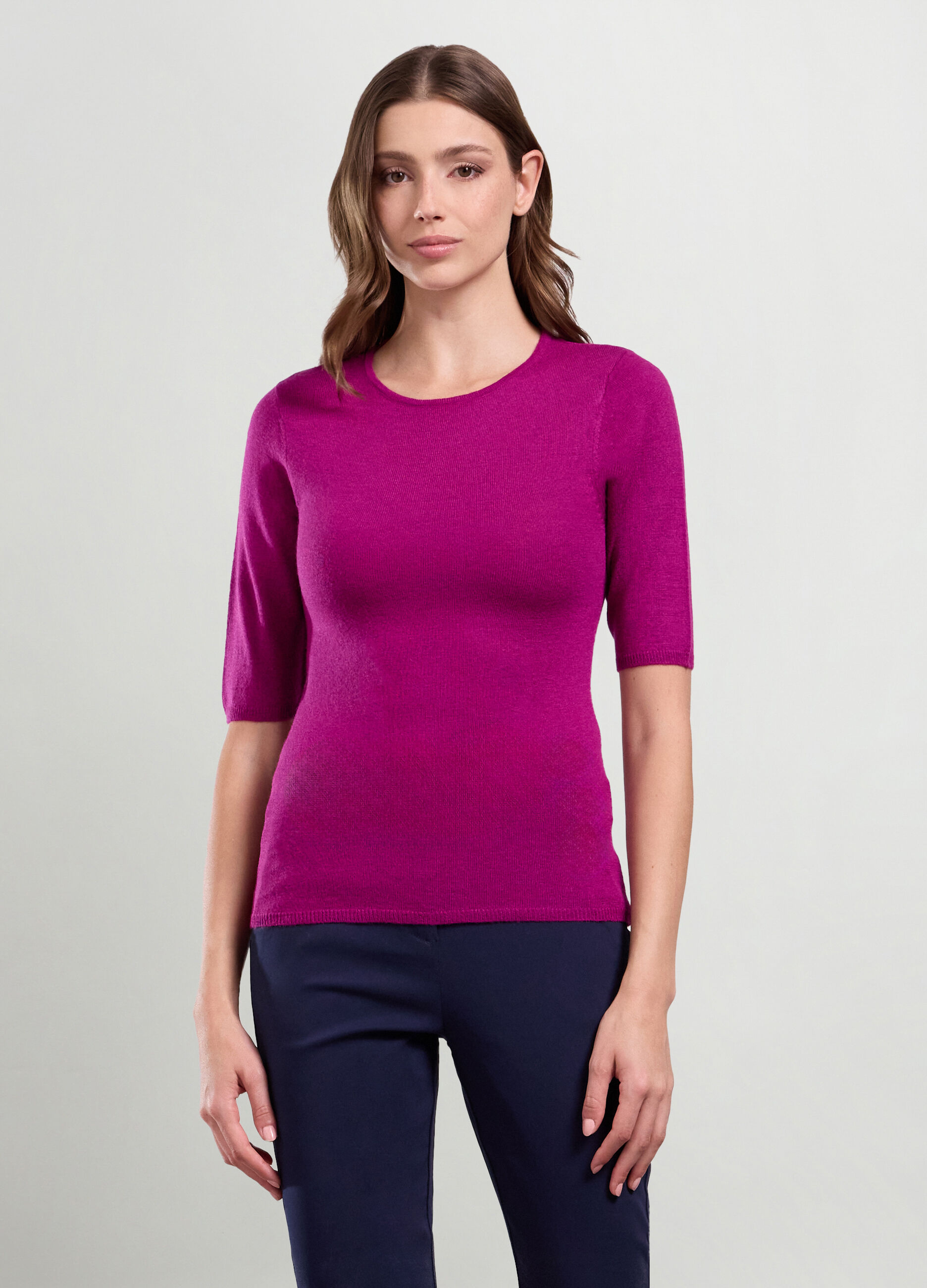 T-shirt in costina misto lana donna_0