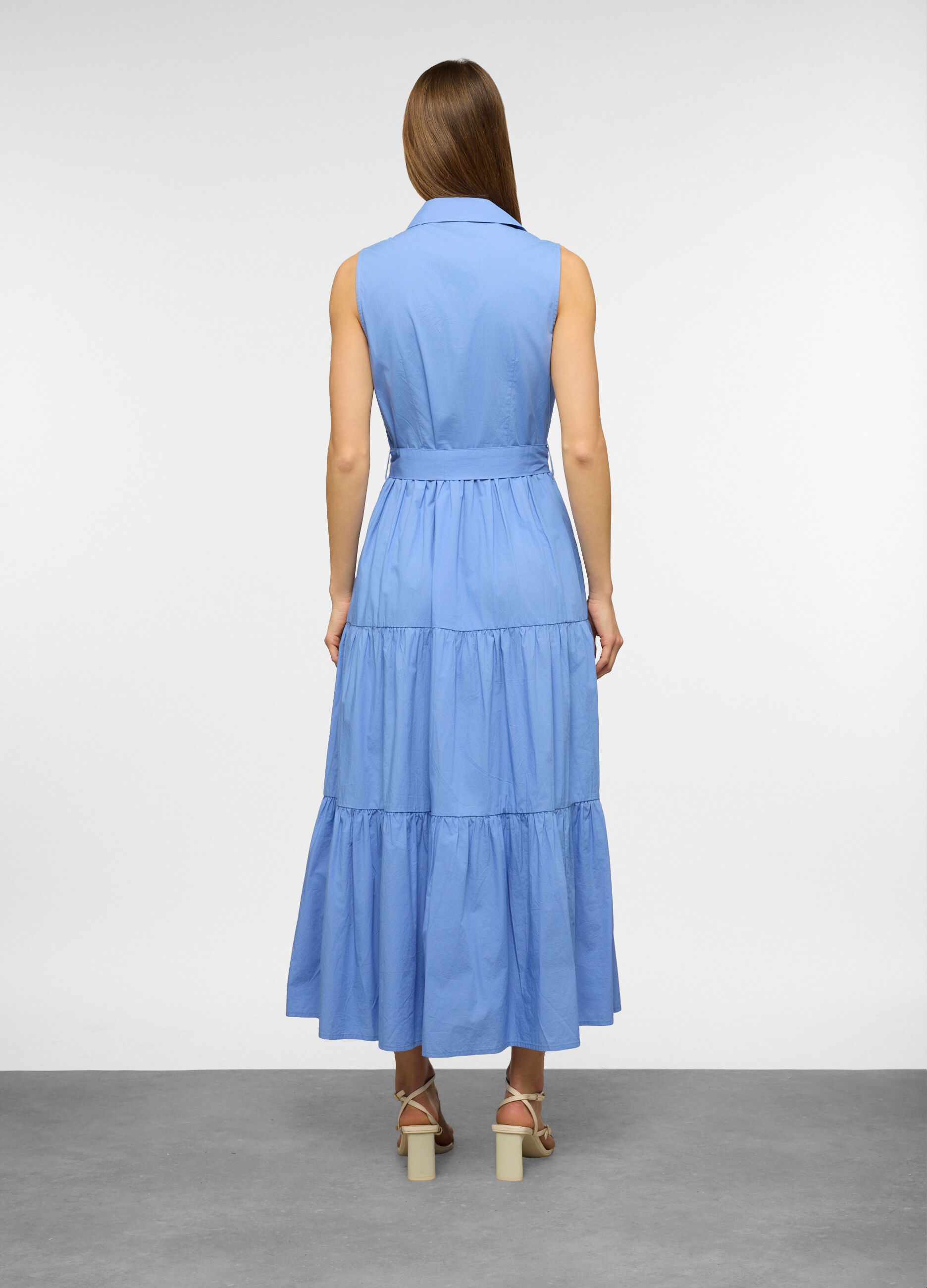 Vestito lungo a balze in popeline di puro cotone donna_1