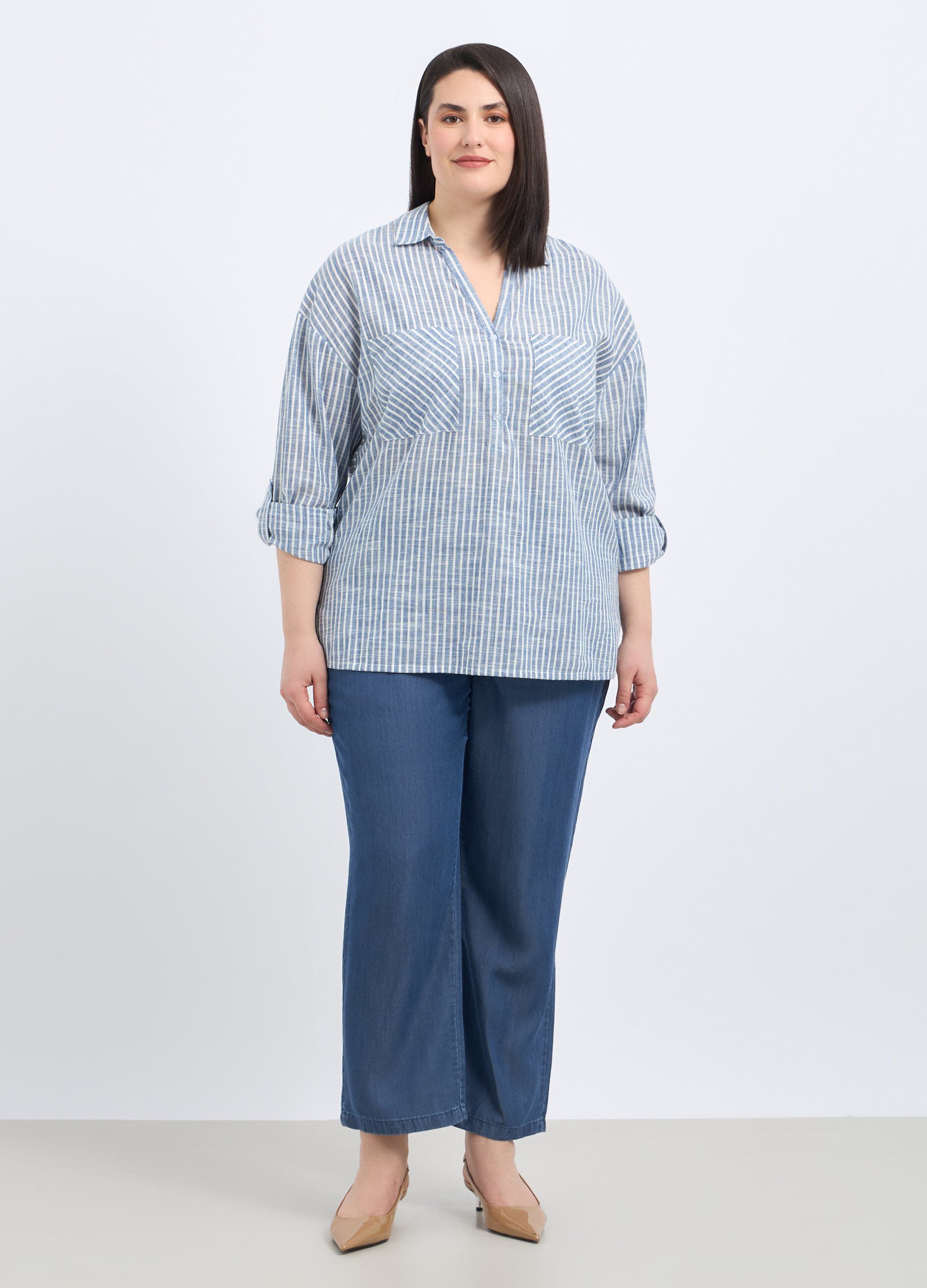 Pantaloni in denim di pura lyocell donna curvy_0
