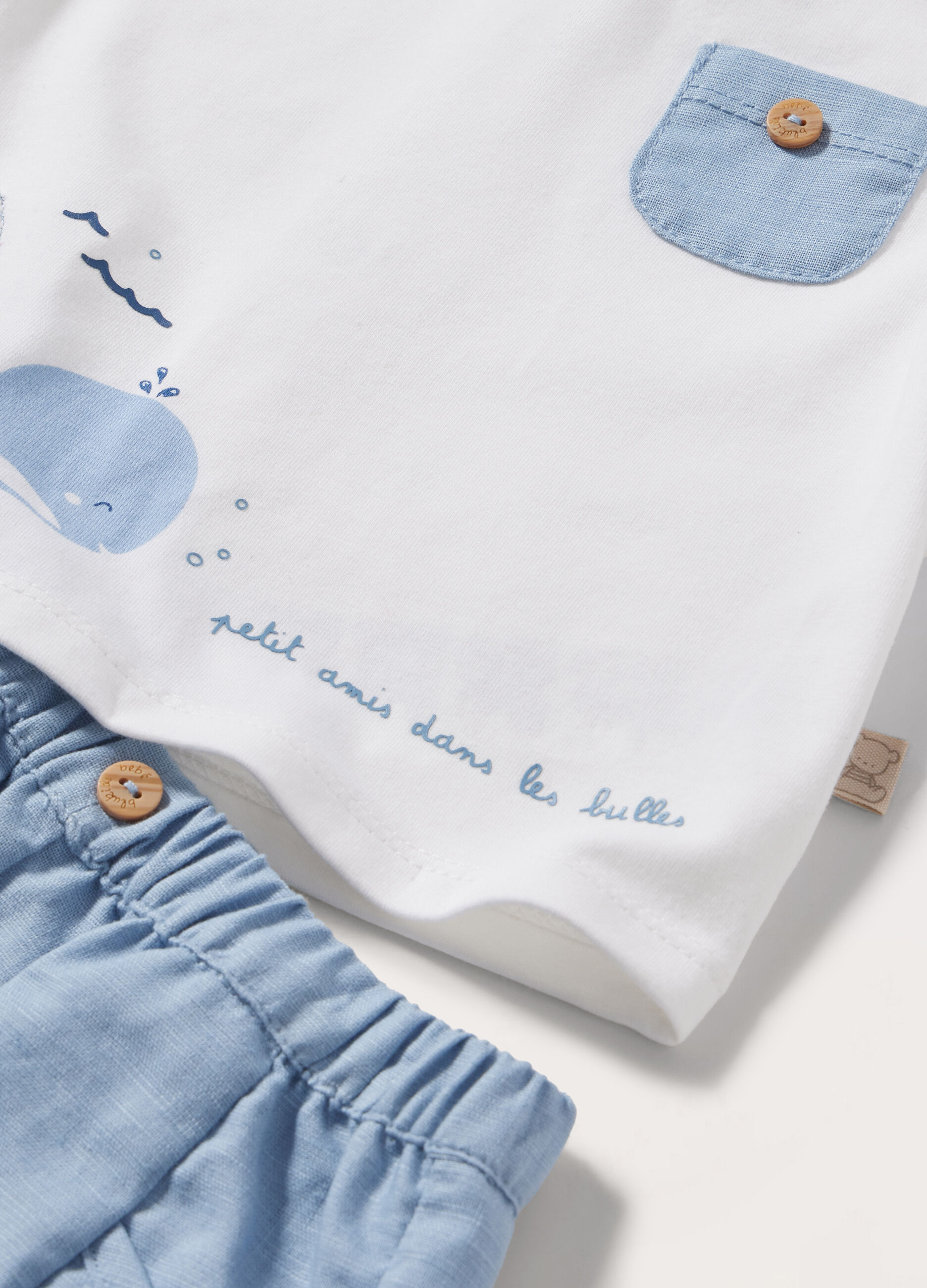 Set t-shirt + shorts in misto lino neonato_1